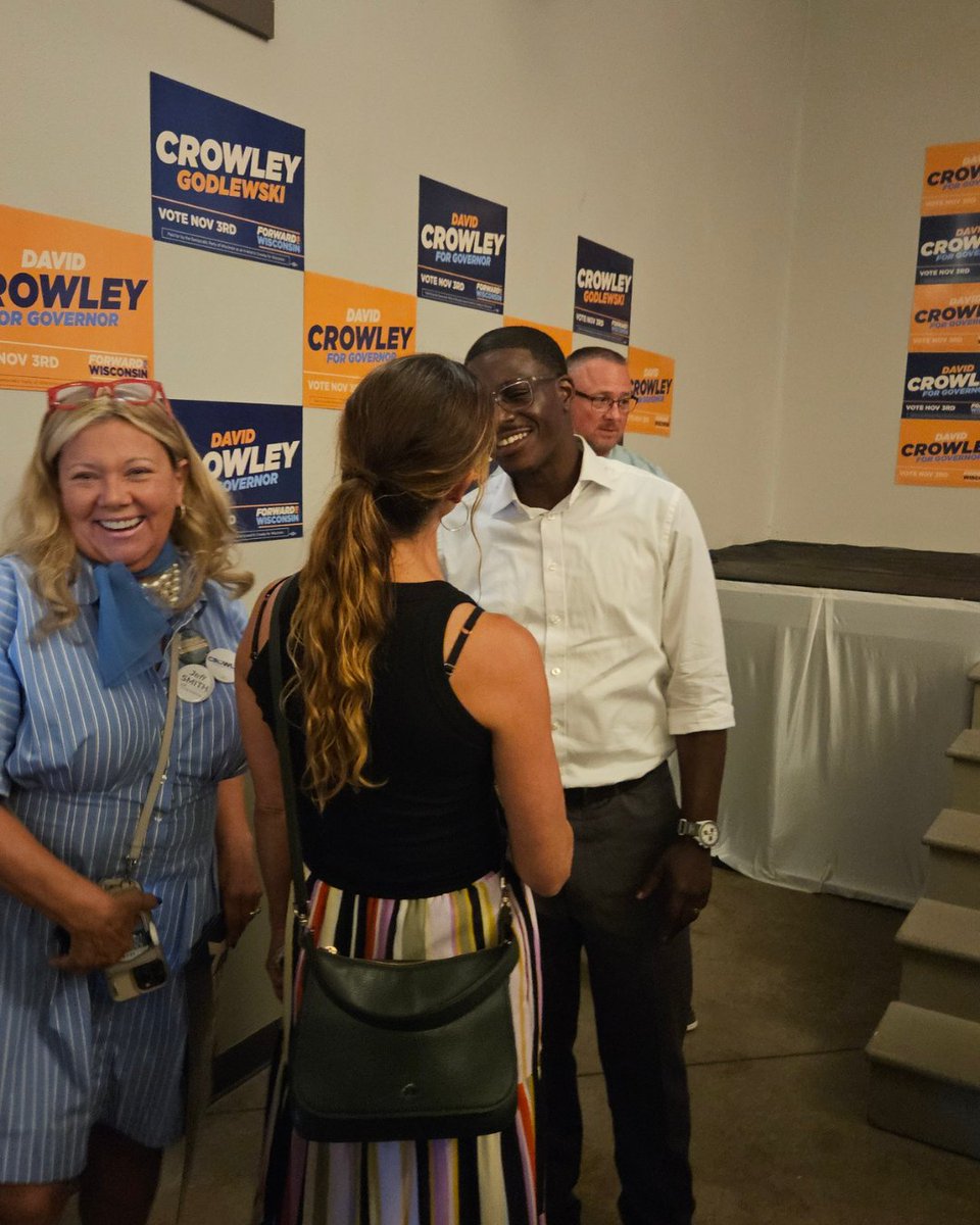 WisDems's tweet photo. The crowd couldn’t stop smiling after hearing David Crowley speak in Eau Claire today! What a great event with great energy. #Forward4WI https://t.co/6F3Vco6CqP
