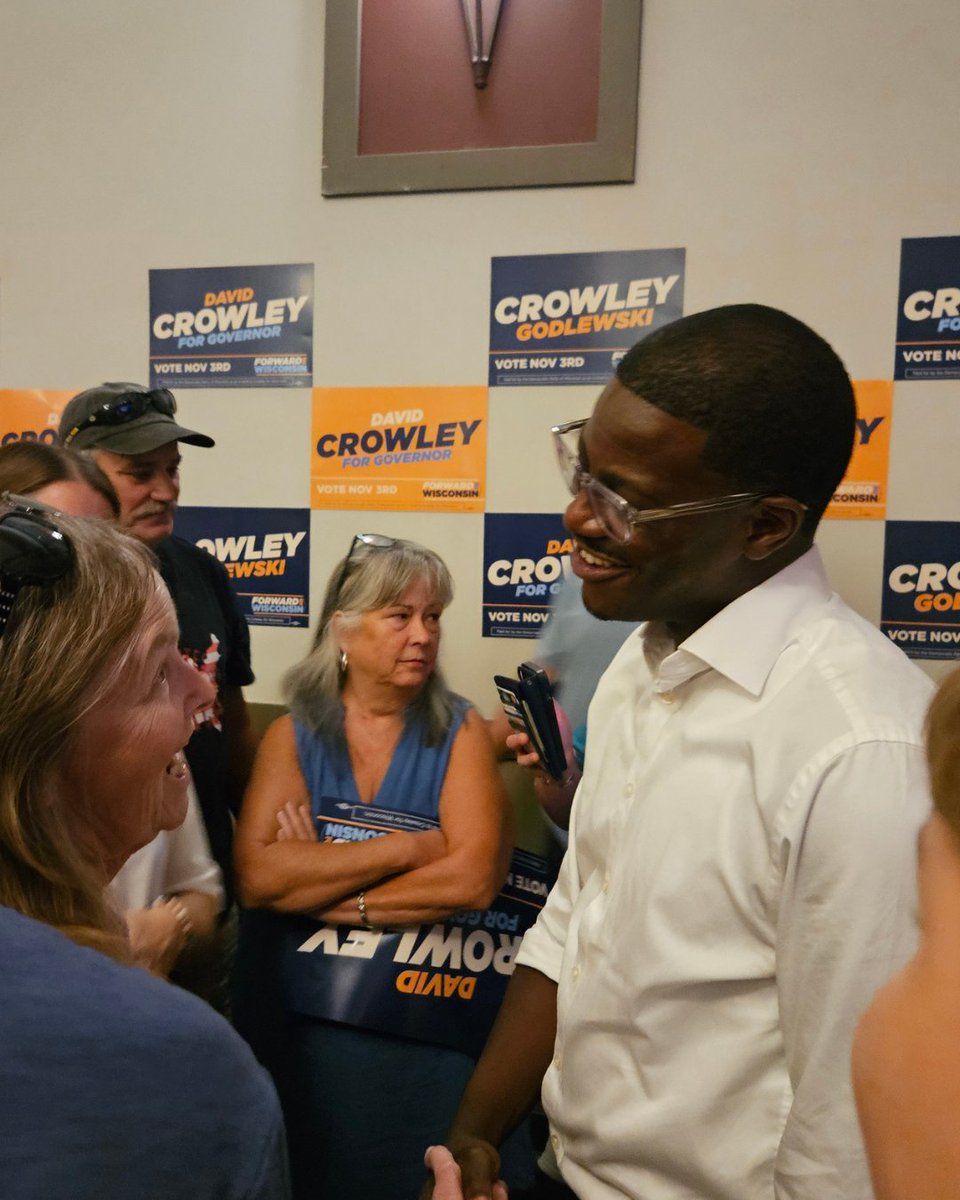 WisDems's tweet photo. The crowd couldn’t stop smiling after hearing David Crowley speak in Eau Claire today! What a great event with great energy. #Forward4WI https://t.co/6F3Vco6CqP