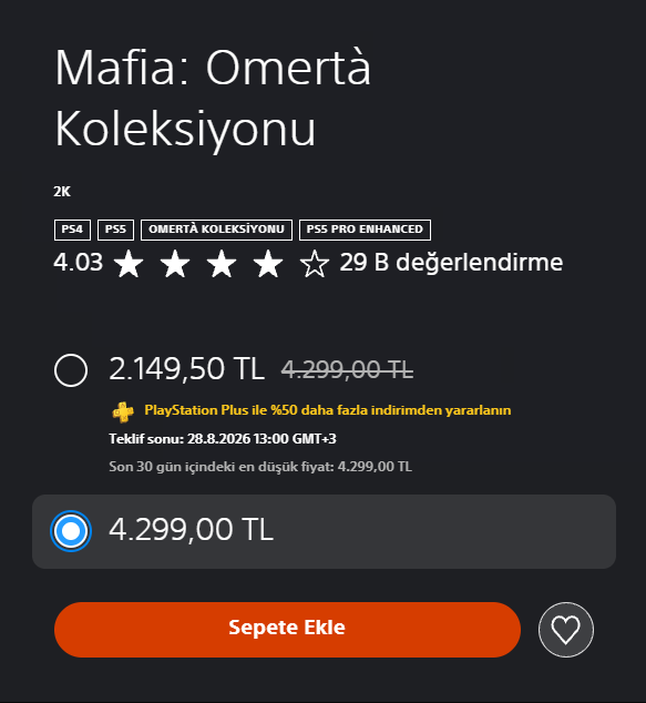 demarkegaming's tweet photo. 4 ana Mafia oyununu ve Man of Honor DLC'sini içeren Mafia: Omertà Koleksiyonu'nun fiyatı:

🔶 PlayStation Store ➡️ 4299 TL 
(PlayStation Plus üyelerine %50 indirimle 2149,50 TL)

🔶 Steam ➡️ 2387 TL https://t.co/doboROcgIS