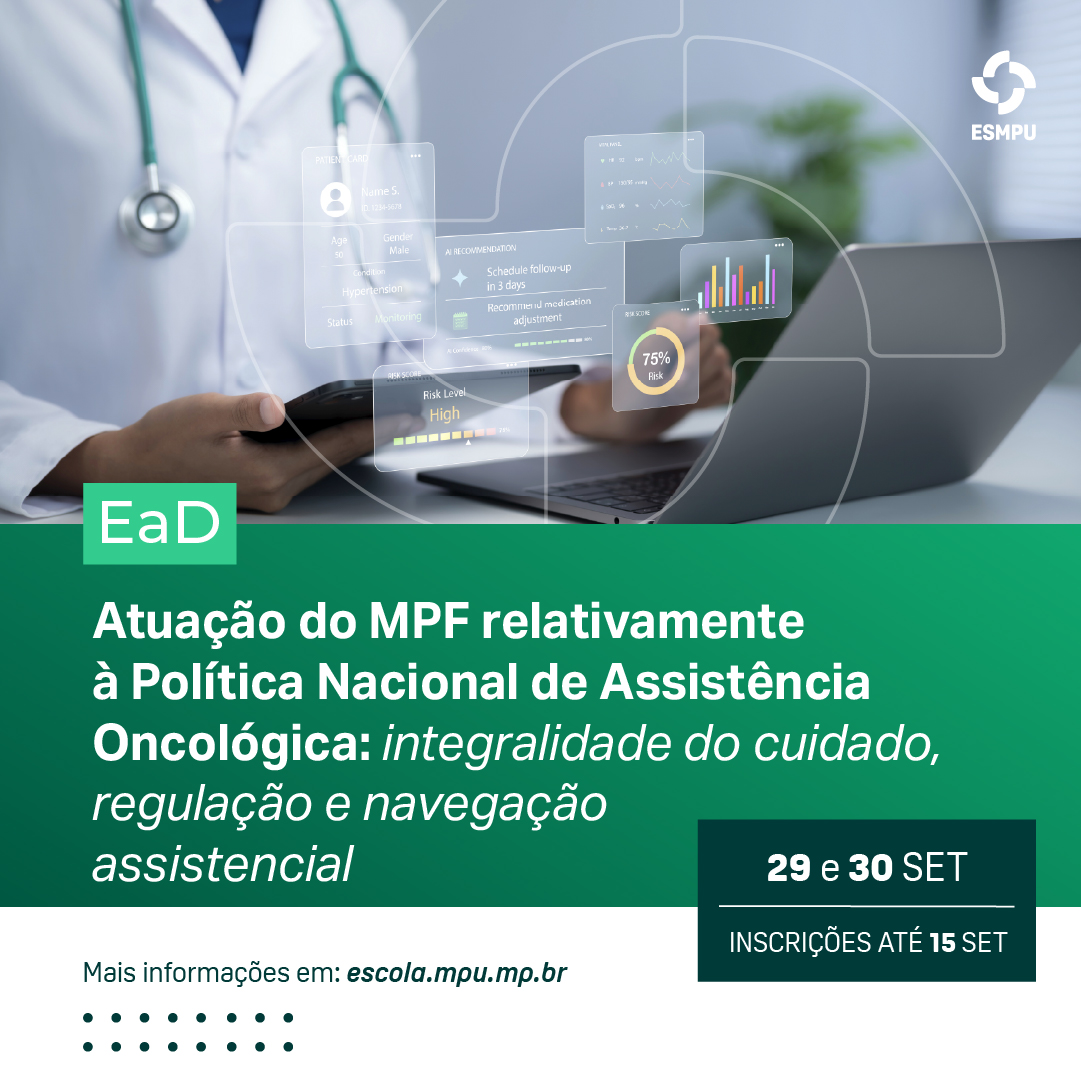 EscolaMPU's tweet photo. A ESMPU está com as inscrições abertas, até 15 de setembro, para o curso sobre a atuação do @MPF_PGR na Política Nacional de Assistência Oncológica. 

As vagas são destinadas a membros e servidores do MPU.

🖥️ Saiba mais em: https://t.co/0MQ8Imrqdb https://t.co/XXeYegaiZK