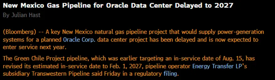 Stargate New Mexico Gas Pipeline Delayed to 2027, Threatens Oracle Deal
