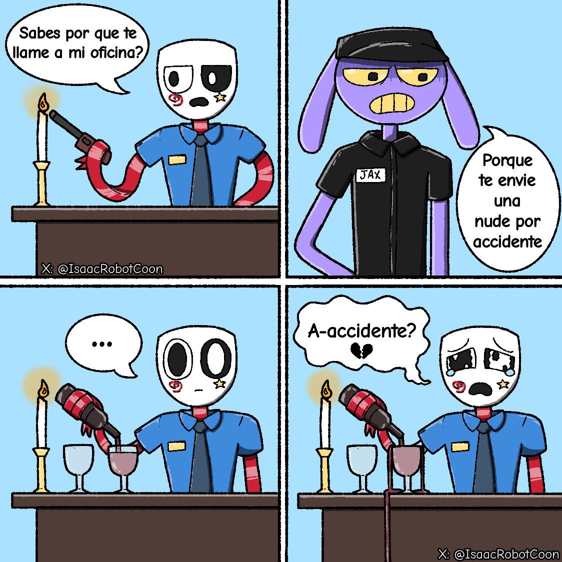IsaacRobotCoon's tweet photo. "Accidentes?"

Unan dea tonta que tuve inspirado en una tira comica qué ya no volví a encontrar XD

#tadc #TheAmazingDigitalCirucs #theamazingdigitialcircus #TADCart #Ribunn #gangle #jax #digitalart #fanart https://t.co/eCzqgAQs2h