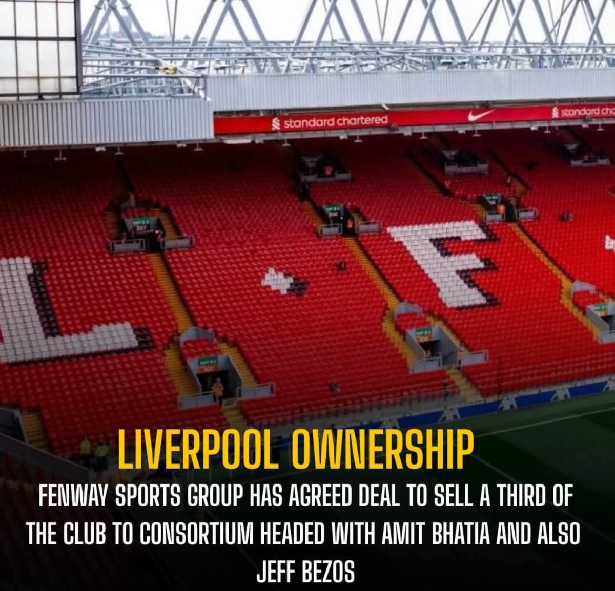 faltyfootball's tweet photo. 🚨💸 Fenway Sports Group has officially agreed to sell a one-third stake in Liverpool FC to a powerhouse consortium led by British-Indian businessman Amit Bhatia and tech titan Jeff Bezos💰😅

The landmark deal values the 20-time English champions at a staggering £5.5 billion — Bhatia will step in as Vice-Chairman with a board seat, while Bezos joins as a passive investor and the future of the Reds just got a massive financial upgrade! 🔴💰

#LFC #Liverpool #AmitBhatia #JeffBezos #YNWA