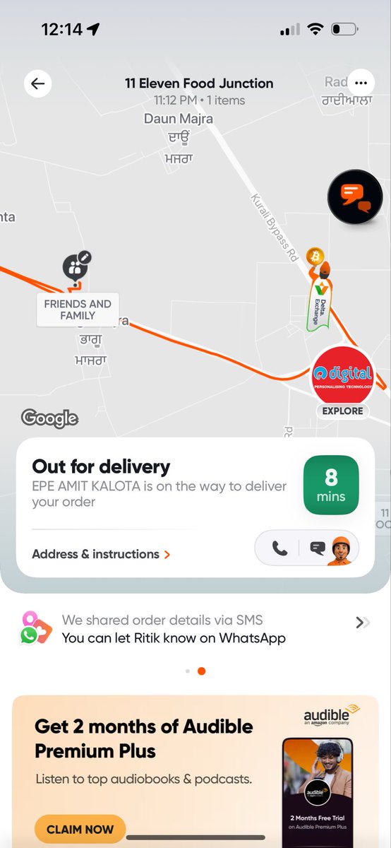 Ritiksharma167's tweet photo. Hi @Swiggy @SwiggyCares ,
I ordered at 11:12 P.M and its approx 1 hour and its still showing out for delivery when i want to connect with your executive its showing this nonsense and also delivery partner is not picking up my call .Literally i am hungry as hell https://t.co/RotYo26hqc