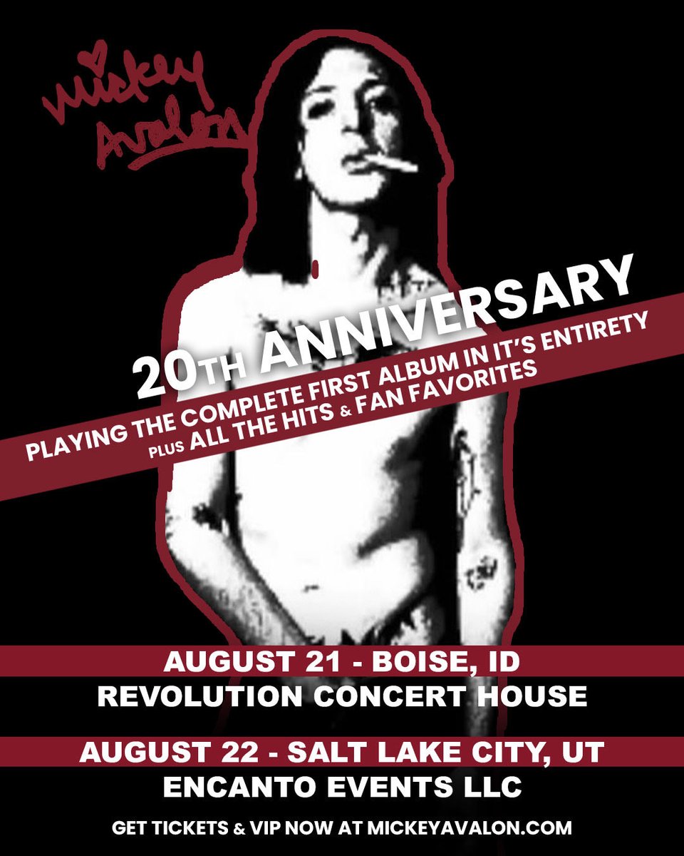 mickeyavalon's tweet photo. Next up … 😎

Aug 21 - Boise, Idaho @revolutionconcerthall

Aug 22 - Salt Lake City, Utah 
 @ Encanto Events 

Let’s goooo 🥳 https://t.co/Avq67ELmNa