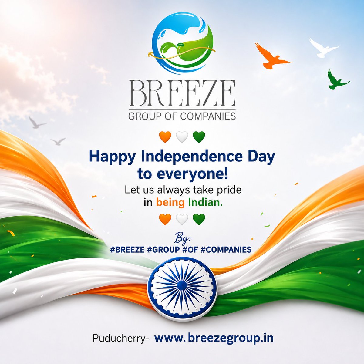 BREEZEPDY's tweet photo. 🧡🤍💚 Happy Independence Day to everyone!           Let us always take pride in being Indian. 🧡🤍💚

By: #BREEZE #GROUP #OF #COMPANIES

#IndependenceDay #HappyIndependenceDay #IndependenceDay2026 #ProudIndian #India #Breeze #PondicherryShopping #khalidenterprises  (#madewithAI) https://t.co/aCIX2csZ25