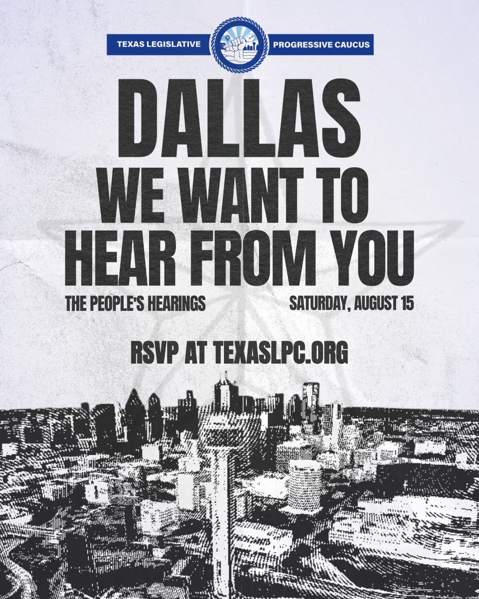 TX_Progressives's tweet photo. 🚨 It’s finally here: Our Dallas People’s Hearing is TOMORROW!

Hosted by Representatives @Ramos4Texas and @johnbryantfortx from 10 AM to noon, we’re excited to be hearing from local orgs and YOU about the state of public education and affordability in North Texas.

We want to bring your stories to the Texas Capitol.

🗓️ August 15 | 📍 Erik Jonsson Dallas Central Library
🔗 More info at https://t.co/p1y4Vg15ME
#PeoplesHearings #txlege #OurTexas