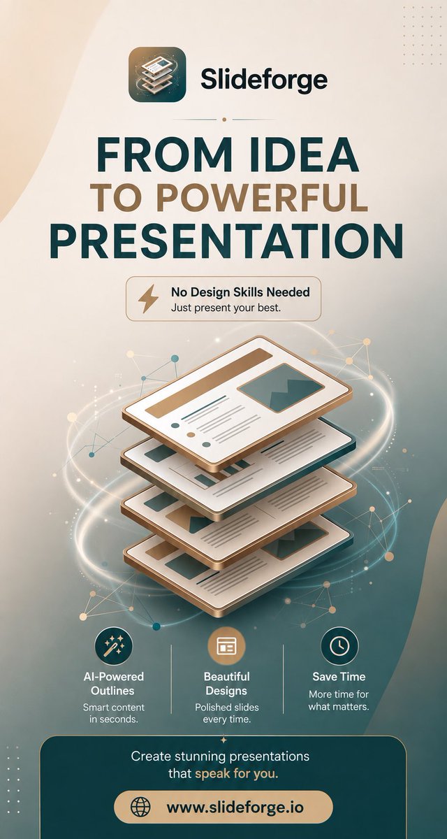 slideforge's tweet photo. 💡 Turn your ideas into powerful presentations — no design skills needed.

Create faster. Present better. ✨
🌐 https://t.co/K4JI8uuAiv

#Slideforge #AIPresentations #WorkSmarter #PresentationDesign https://t.co/ZOd75G3xfU
