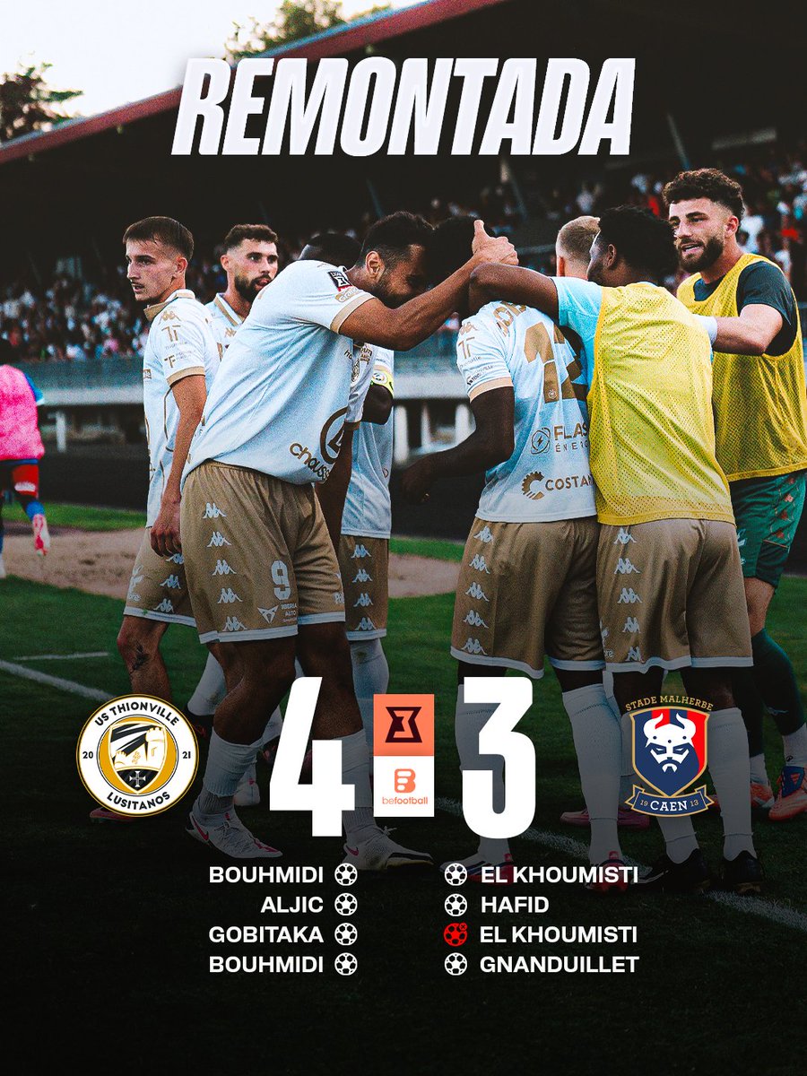 _BeFootball's tweet photo. 🚨 PROMU EN L3, THIONVILLE S’IMPOSE 4-3 FACE À CAEN APRÈS AVOIR ÉTÉ MENÉ 2-0 !!!!! 😱✅ 

El-Khoumisti a marqué mais raté un penalty.

Premier faux pas pour le club de Kylian Mbappé cette saison. https://t.co/w08AFmUv3K