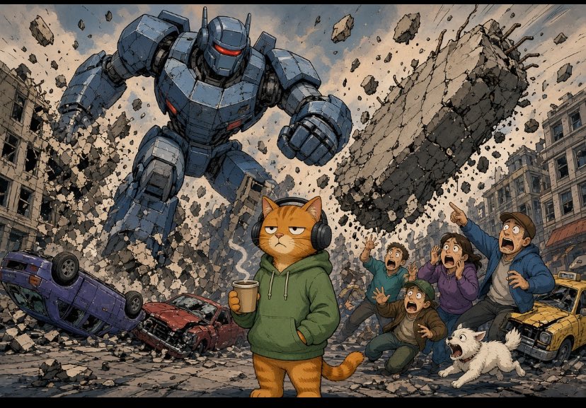 AtlasAlpha0's tweet photo. He saved the cityโฆ but the playlist was more important. ๐ญ๐ง $LOFI @LofiCatSOL #loficat https://t.co/UrZ8ZUKr8i