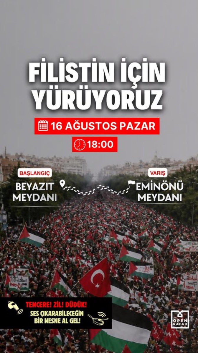 elonue's tweet photo. Ateşkes YOK
Katliam VAR. 🇵🇸🇵🇸🇵🇸

Unutturmamak için yürüyecekler..

📅 16 Ağustos Pazar
🕒 18:00
📍 Beyazıt Meydanından Eminönü’ne
#SoykırımıDurdurun https://t.co/AafLeaCn0I