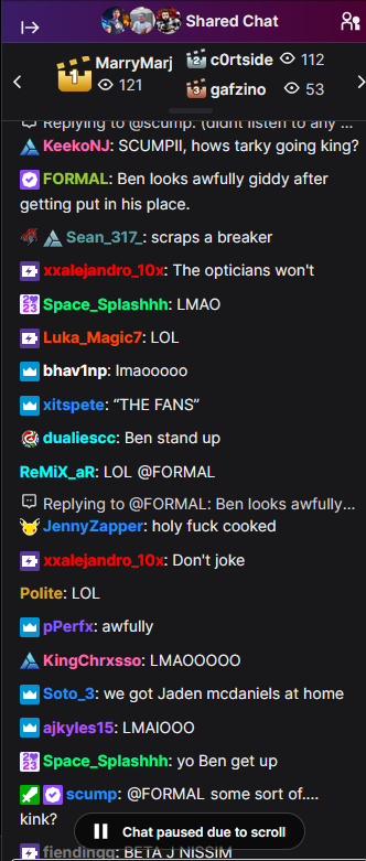 Snupolupogate's tweet photo. Formal and Scump are trolling Ben J in the chat of the Codcast lmaooo Poor Ben J #T2P https://t.co/1Tufh4BjW7