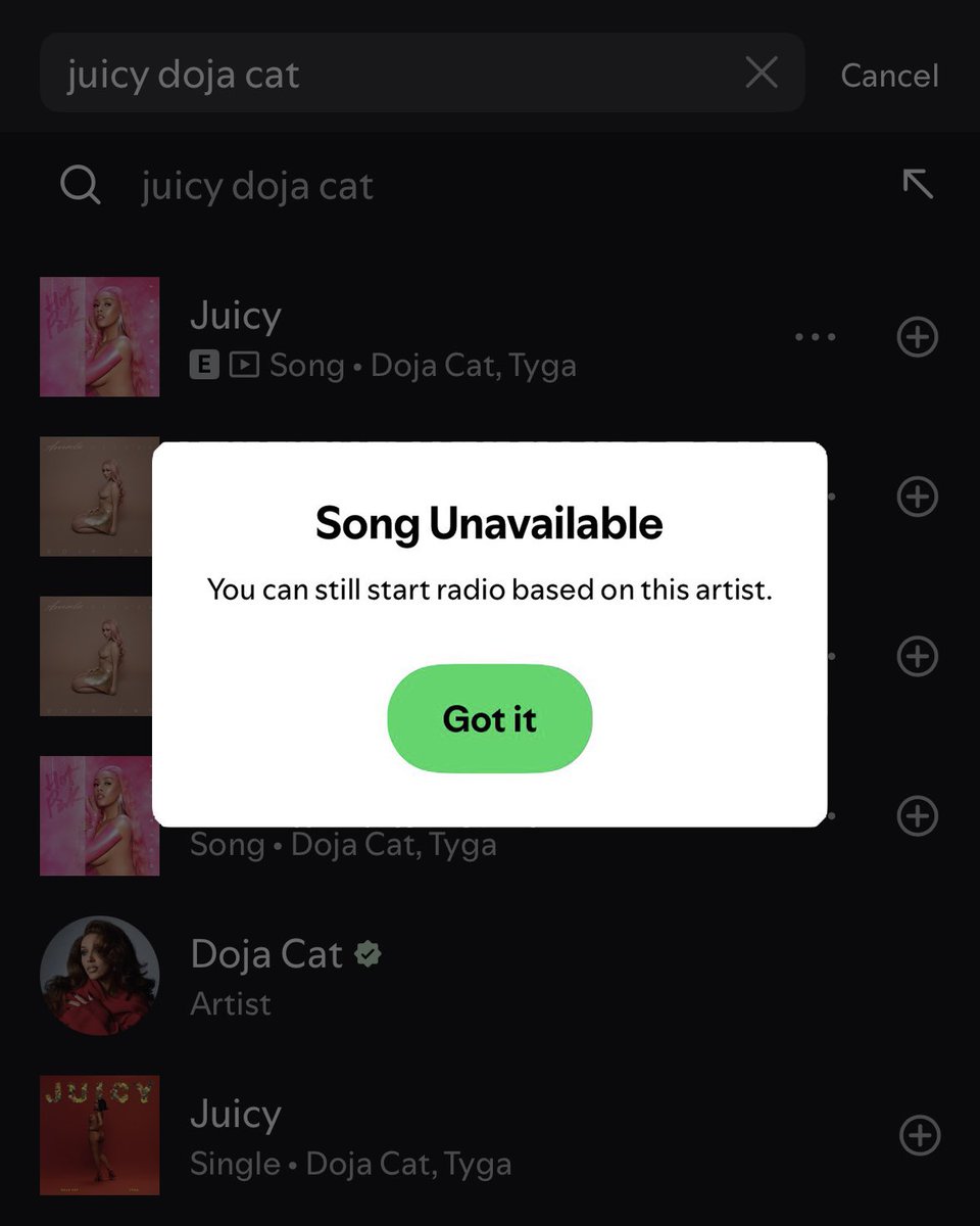 DailyNoud's tweet photo. Doja Cat has removed Tyga’s remix of “Juicy” from Spotify following controversy over his usage of AI. https://t.co/jP7X5PqeDa