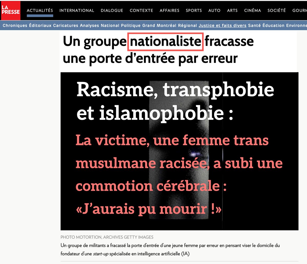 yclaude's tweet photo. #Montréal #Terrorisme - Le retour d’un #FLQ, raciste et intolérant ? : «Un groupe nationaliste [extrême droite] fracasse une porte d’entrée par erreur !!!»
#Racisme, #transphobie et #islamophobie : La victime, une femme trans musulmane racisée, a subi une commotion cérébrale : «J’aurais pu mourir !»
*
Ce détournement d’un article de La Presse, sous forme de fiction, est instructif :
Évidemment, si l’attaque d’une résidence dans le quartier Rosemont avait été l’œuvre de tels acteurs, avec une telle victime, cette «horrible nouvelle» aurait fait le tour du monde, et des manifestations émeutières auraient auraient été organisées…
Mais comme les auteurs de l’attentat sont des néofascistes «antifas» bénéficiant d’étonnantes complaisances, voire de complicités…, et que la victime n’est pas conforme à cette fiction, ce drame signalé par La Presse semble être l’objet d’une totale indifférence, et d’une absence se solidarité envers la véritable victime, Madame Pascale N. !
******
Les faits :
Après avoir été démasqué par La Presse, Patrick C. (ancien détenu radicalisé…), le dirigeant masqué de l’entreprise terroriste «Montreal Counter Information», se répand en mensonges et en désinformation, pour tenter de couvrir les actions calamiteuses de ses «techniciens» de l’ORA !
*
À Montréal, dans le quartier Rosemont, le terrorisme néofasciste «antifa» : Un «travail» de dangereux amateurs au service de «Montreal Counter Information» !
L’ORA, basée à l’UQAM : «Les méthodes que nous choisissons [...] : cocktails Molotov, attaques résidentielles, et bien plus encore.»
[#ORA : «Organisation Révolutionnaire Anarchiste» anti-québécoise; «Camp de formation» en mars 2026 au Centre Saint-Pierre, à Montréal]
*
#Montréal - Mme Nadeau, Victime du Crime organisé «antifa» :
«J’aurais pu mourir !»
Un silence politique et médiatique inquiétant !
Une «erreur» qui ressemble au meurtre du jeune Daniel Desrochers (1984-1995) !
*
#Montréal - #Terrorisme_néofasciste «antifa» : Attaque traumatisante d’une résidence et d’une entreprise le 6 août 2026 !
Le crime organisé des néofascistes «antifas», violemment hostiles à la démocratie et aux valeurs du Québec moderne, en dérives antisémites, se constituant en organisation terroriste, doit être mis hors d’état de nuire, avec le déploiement de tous les moyens nécessaires !
Après Mme Pascale Nadeau (6 août 2026), faudra-t-il attendre d’autres victimes ?
*
Il s’agit de l’entité terroriste «Montreal Counter Information» dirigée par un certain P. C. (bien connu des «services» et salarié d’une entreprise subventionnée…). Cette organisation clandestine, fondée par d’anciens détenus radicalisés (émeutes du G20 à Toronto en 2010, etc.…), appartenant au réseau international «325», a à son actif une centaine d’actions à caractère terroriste depuis une quinzaine d’années, et ceci en toute impunité.
Le fait que la plupart des actions du MCI aient eu tendance à se maintenir dans un terrorisme de «basse intensité» (excluant des meurtres délibérés), avec une certaine compétence en matière de «sécurité», cela ne saurait expliquer ou justifier l’incapacité des autorités policières dans de très nombreux «dossiers», y compris dans des actions visant des policières et policiers.
Cependant, ces précautions stratégiques visant à minimiser l’attention policière étaient toutes relatives : dans le cas de la tentative nocturne d’incendie du Centre Équestre L'Intégrité en 2017, c’est une famille entière qui aurait pu perdre la vie… (enquête de la SQ…).
Par ailleurs, le MCI a clairement rompu avec cette stratégie du terrorisme «basse intensité» le 23 décembre 2024, en appelant explicitement aux meurtres de «PDG et de politiciens» !
*
L’attaque d’une résidence et celle d’une entreprise de la compagnie Microsoft, perpétrées dans la nuit du 6 août 2026, a été effectuée par les «techniciens» du MCI, les mêmes qui ont incendié l’automobile d’un militant nationaliste à Québec le 24 juin 2026, mettant en danger les résidants d’un quartier.
Le communiqué publié le 8 août par le MCI met en scène un soi-disant «Revolutionary Anarchist Liberation Front», qui n’a d’autre existence que celle de la cellule «opérationnelle» du MCI. Il existe effectivement un groupe clandestin, l’«Organisation Révolutionnaire Anarchiste» basé principalement à l’UQAM et il n’est pas exclu que des membres de tels groupes se joignent au groupe des «techniciens» du MCI pour certaines actions …
*
En ce qui concerne les actions terroristes du 6 août 2026 à Montréal, si le quotidien La Presse n’en avait pas fait état («Rosemont - Un groupe anarchiste fracasse une porte d’entrée par erreur», Philippe Teisceira-Lessard, La Presse, Montréal, 11 août 2026.), il est bien possible que ces crimes du MCI, comme tous les autres, passant à la fois «sous le radar médiatique» et garantis d’une impunité habituelle, auraient encouragé le MCI dans sa dangereuse dérive dans un terrorisme potentiellement létal.
*
À l’encontre d’une propagande et d’une désinformation propagées par certains «experts» médiatisés, qui présentent le mouvement des «Blocs Noirs» comme une «mouvance inorganisée», adepte de la «spontanéité», il importe de souligner le caractère à la fois très organisé et clandestin de ce réseau terroriste. Ce réseau a des ramifications cellulaires dans les différentes régions du Québec, avec, de plus en plus, des cellules clandestines de quartiers.
On y retrouve aussi une division du travail : l’organisation très secrète du MCI est associée à une entité para-policière de «renseignement», «Montréal Antifasciste», qui s’emploie à préciser les cibles du terrorisme du MCI. «Montréal Antifasciste» pratique aussi l’espionnage et le fichage de citoyens, dans un but hostile de diffamation publique (visées de pertes d’emploi, mais aussi de lynchage physique…).
«Montréal Antifasciste» avait - par exemple - pour le MCI (cf. «Those Responsible for the Crisis Have Names and Addresses»), identifié les adresses exactes des compagnies Iacobo Capital et Denstays pour des actions terroristes effectuées dans la nuit du 30 juin 2026, mais dans le cas du 6 août 2026, le «SCRS» «antifa» n’avait pas fourni la «bonne adresse», d’où l’abominable victimisation de Mme Pascale Nadeau ! Évidemment, les dirigeants et employés de la compagnie Munera Intelligence ne méritaient pas de subir les violences potentiellement létales des néofascistes «antifas», pas plus que ceux de l’entreprise de Microsoft attaquée avec des cocktails Molotov !
Ce réseau régionalisé de cellules clandestines du terrorisme «antifa» s’est récemment doté d’une structure large de recrutement, le «Front Antifasciste Populaire», qui tente de présenter une image «respectable», expurgée des aspects terroristes et clandestins, pour attirer une clientèle des syndicats et des organisations sociales, communautaires, etc. Ce pacifisme de façade du «Front Antifasciste Populaire» est néanmoins contredit pas son association avec des milices masquées et cagoulées dans diverses actions…
Le réseau dispose aussi d’un ensemble d’«experts» universitaires spécialisés dans l’«extrême droite», c’est-à-dire, dans leur industrie propagandiste, principalement les mouvements nationaliste et féministe ! Ces «intellectuels» portent une responsabilité dans les dérives violentes d’un réseau qu’ils s’emploient à légitimer !
*
Depuis les massacres du 7 octobre 2023, le réseau néofasciste soi-disant «antifa» s’est passablement rapproché des organisations du terrorisme palestiniste, celles pro-Hamas (Frères musulmans derrière la bannière «Montreal4Palestine») et celles pro-PFLP («Popular Front for the Liberation of Palestine», représenté par le «Palestinian Youth Movement»).
*
Les dirigeants et techniciens du MCI sont bien connus (y compris de certains «services» auxquels on pourrait se demander s’ils ne rendent pas certains «services», du fait de leur anti-nationalisme…), et agissent pourtant en toute impunité, avec une très longue série de méfaits à caractère terroriste : lynchage de citoyens (des guets-apens…), attaques de résidences, incendies de véhicules, sabotage industriel, vandalisme urbain, etc. Les crimes sont annoncés et, scandaleusement, revendiqués !
*
Parmi les cellules en croissance et en développement du réseau néofasciste et terroriste «antifa» (sic) au Québec, on retrouve, par région, un réseau d’organisations clandestines pour lesquelles la violence est «légitime» :
-Montréal : MCI («Montreal Counter Information»; entité terroriste appartenant au réseau international «325»), MA («Montréal Antifasciste»; organisation parapolicière de fichage des militants nationalistes, et milice), RASH («Red and Anarchist Skinheads», alias «Alerta», alias «Casse sociale», alias «Jeune Garde», etc.; milice cultivant des fantasmes de lutte armée), BASH-UQAM («Bloc Antifasciste de Surveillance contre la Haine de l’UQAM»; milice), PL («Première Ligne»; milice), ORA («Organisation Révolutionnaire Anarchiste» milice), CLAC («Convergence des Luttes AntiCapitalistes»; organisation émeutière), COBP («Collectif Opposé à la Brutalité Policière» organisation émeutière), PINK-Bloc («trantifas»; organisation émeutière), BFCC («Black Flag Combat Club»; entraînement au combat de rue et au lynchage de citoyens), etc.
-Montérégie : MA («Montérégie Antifasciste»; milice)
-Québec : QA («Québec Antifasciste»; milice, organisation émeutière)
-Laurentides : AFL («Anti-Fascisme Laurentides»; milice)
-Saguenay-Lac-Saint-Jean : CEG («Collectif Emma Goldman»; milice)
-Gaspésie : RLBN («Réseau Libertaire Brume Noire»; milice)
-Estrie : DN («Drapeau Noir»; milice)
-Outaouais : AAO («Action Antifasciste Outaouais»; milice)
-Etc.
*
Rappel : Le réseau néofasciste «antifa» (sic) cible des entreprises et des commerces, mais aussi tout particulièrement les militants et élus de tendance nationaliste et indépendantiste, les féministes, ainsi que les citoyens pro-laïcité !
******
«Rosemont - Un groupe anarchiste fracasse une porte d’entrée par erreur», Philippe Teisceira-Lessard, La Presse, Montréal, 11 août 2026.

https://t.co/Ou1bpH4Dwy

«Un groupe de militants a fracassé la porte d’entrée d’une jeune femme par erreur en pensant viser le domicile du fondateur d’une start-up spécialisée en intelligence artificielle (IA)
Pascale Nadeau dormait à poings fermés, très tôt jeudi dernier, lorsque la porte d’entrée de son appartement de Rosemont a été défoncée et la vitre, brisée. Le vacarme a réveillé la jeune femme, qui s’est infligé une commotion cérébrale en s’évanouissant, persuadée d’être victime d’une violation de domicile.

Les responsables : des militants d’extrême gauche qui pensaient s’attaquer au domicile du fondateur d’une start-up spécialisée en intelligence artificielle (IA). Dans un texte de revendication, signé par un certain «Front de libération anarchiste révolutionnaire», le ou les auteurs du crime assurent vouloir «déclarer la guerre à l’IA». Le texte est accompagné d’une vidéo dans laquelle un individu fracasse la vitre d’une porte d’entrée avec un marteau.
Ils ont toutefois commis une erreur sur la personne : le jeune homme d’affaires visé n’était plus locataire à cette adresse depuis un an.

«J’ai appelé le 911. Il me semble que j’ai dit que ma porte avait été défoncée et que j’étais toute seule dans mon appartement. Après, je me suis réveillée par terre», raconte Mme Nadeau, en entrevue avec La Presse. «Je pensais que je rêvais, je n’y croyais pas.»
*
Pascale Nadeau : «Ça n’a aucun sens. J’ai encore peur pour ma sécurité. Je ne peux pas croire qu’ils ont fait ça. J’aurais pu mourir.»
*
«Déjà que ça n’a aucun sens, mais en plus, je n’étais même pas liée à cette histoire-là !», ajoute-t-elle.
Particulièrement effrayant pour la jeune femme : le même groupe a revendiqué une attaque au cocktail Molotov contre des bureaux montréalais de Microsoft, perpétrée le même soir. « Une chance que ce n’était pas le même genre d’attaque [incendiaire] », dit-elle, encore ébranlée.
*
CAPTURE D’ÉCRAN D’UNE VIDÉO PUBLIÉE SUR LE SITE DE MONTRÉAL CONTRE-INFORMATION
Un cocktail Molotov allumé quelques instants avant d’être dirigé vers les bureaux montréalais de Microsoft
*
«C’est marquant»

C’est Dominic MacDuff-Auger, cofondateur de Munera Intelligence, qui était visé par l’attaque.
La petite firme développe ces jours-ci une solution de surveillance des chantiers par drone, qui utilise l’intelligence artificielle pour détecter les travaux illégaux ou des entraves à la circulation oubliées. La Ville de Montréal a annoncé en juin dernier qu’elle voulait tester cette solution dans les rues de la métropole.
Le projet a soulevé l’ire des militants anarchistes. «Il ne fait aucun doute que si l’utilisation des drones dotés d’IA par la Ville est autorisée à se développer, notre avenir sera de plus en plus celui d’un monde où le ciel sera rempli de robots effectuant des livraisons pour Amazon et veillant à notre obéissance totale à des gouvernements toujours plus autoritaires», écrivent-ils dans leur texte de revendication, mis en ligne samedi.
M. MacDuff-Auger, un comptable de formation dans la jeune trentaine, était sous le choc lorsque La Presse l’a joint, lundi. Il venait d’apprendre - par l’entremise du communiqué de revendication - que son ancien domicile avait été visé.
«C’est une situation qui est difficile, qui est délicate. On est une start-up de quatre employés, c’est marquant», laisse-t-il tomber, prudemment, en entrevue téléphonique. «Notre préoccupation actuelle, c’est la sécurité de nos équipes, leur bien-être. C’est pour ça qu’on collabore avec la police. On les accompagne dans le cadre de leur enquête qui est en cours.»
L’entrepreneur ne se reconnaît absolument pas dans les récriminations du groupe d’extrême gauche envers son entreprise. «Ultimement, notre mission c’est d’améliorer la sécurité des citoyens, d’améliorer la fluidité, puis de réduire les coûts d’opération, assure-t-il. On n’a pas de lien avec la gestion de la vie privée.»
Pendant quelques jours, Pascale Nadeau ne comprenait pas pourquoi sa maison avait été ciblée. Les policiers qui sont intervenus la nuit de l’attaque « posaient des questions à savoir qui pourrait nous vouloir du mal. Ils me laissaient entendre que quelqu’un avait voulu nous passer un message », relate-t-elle. Elle aussi a compris en lisant le communiqué de revendication.
Microsoft aussi attaqué
Les bureaux montréalais de Microsoft visés par l’attaque se trouvent dans la rue Marconi, dans le Mile-Ex. La vidéo montre un individu allumant un cocktail Molotov avant de le lancer sur un immeuble avec une grande enseigne aux couleurs de la multinationale américaine.
Cette attaque était « une riposte à l’expansion et à la dissimulation des centres informatiques, dans lesquels Microsoft joue un rôle majeur, assure le communiqué. Ils sont au cœur de l’essor de l’intelligence artificielle, qui détruit la planète et crée, ce faisant, de nouveaux outils de surveillance. »
L’entreprise n’a pas répondu au message de La Presse.
Contacté lundi après-midi, le Service de police de la Ville de Montréal (SPVM) n’avait pas rappelé La Presse en fin de journée mardi.
Dans son message, le « Front de libération anarchiste révolutionnaire » laisse entendre que ce n’est pas la fin de ses actions violentes.
«Nous n’avons plus aucune pitié ! lit-on. Il est temps de déclarer la guerre à l’IA, à la surveillance et à ces développeurs ! Les méthodes que nous choisissons doivent être à la hauteur de la gravité de notre situation : cocktails Molotov, attaques résidentielles, et bien plus encore. Nous ne pouvons plus repousser le moment de battre, de lutter et d’attaquer.»
Le message a été diffusé sur la plateforme Montréal Contre-Information, un babillard utilisé depuis plusieurs années par des militants d’extrême gauche pour se vanter de leurs actions. La police a tenté de l’utiliser pour remonter jusqu’aux auteurs des méfaits, apparemment sans succès.
Dans les derniers mois, des militants ont aussi revendiqué des attaques contre les bureaux de gestionnaires immobiliers, ainsi que contre une station de surveillance de l’entreprise québécoise Garda, dans Hochelaga-Maisonneuve.»