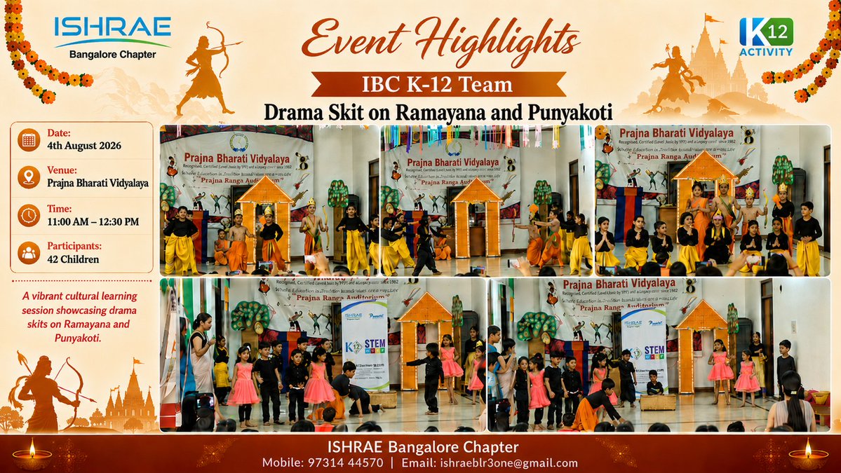 ISHRAE_BLR's tweet photo. 🎭 When learning takes the stage, lessons become memories! ✨
#ISHRAE #ISHRAEBangaloreChapter #K12 #K12Activity #LearningBeyondClassrooms #Ramayana #Punyakoti #ExperientialLearning #YoungTalent #StudentEngagement #CreativeLearning #CultureAndEducation #Bengaluru https://t.co/xkyWyokBQe