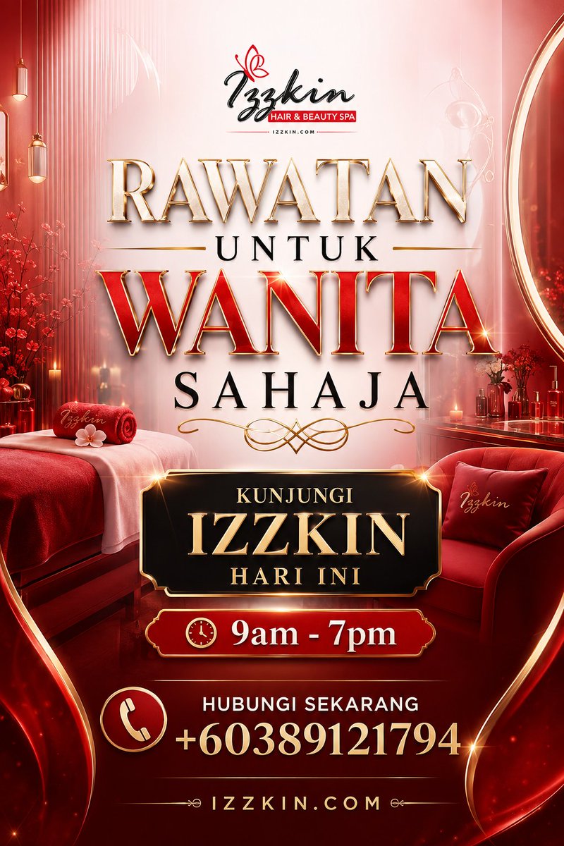 Izzkin's tweet photo. 15 August 2026

Welcome To Izzkin
We're Open Today
9.00am - 7.00pm

Call Now:
+60389121794

Whatsapp:
https://t.co/gcg7O4Mu7o

#Izzkin #Hair #Beauty #Spa #Salon #BeautyCentre #Welcome #Open #ForWomenOnly https://t.co/9KZwCElkhs