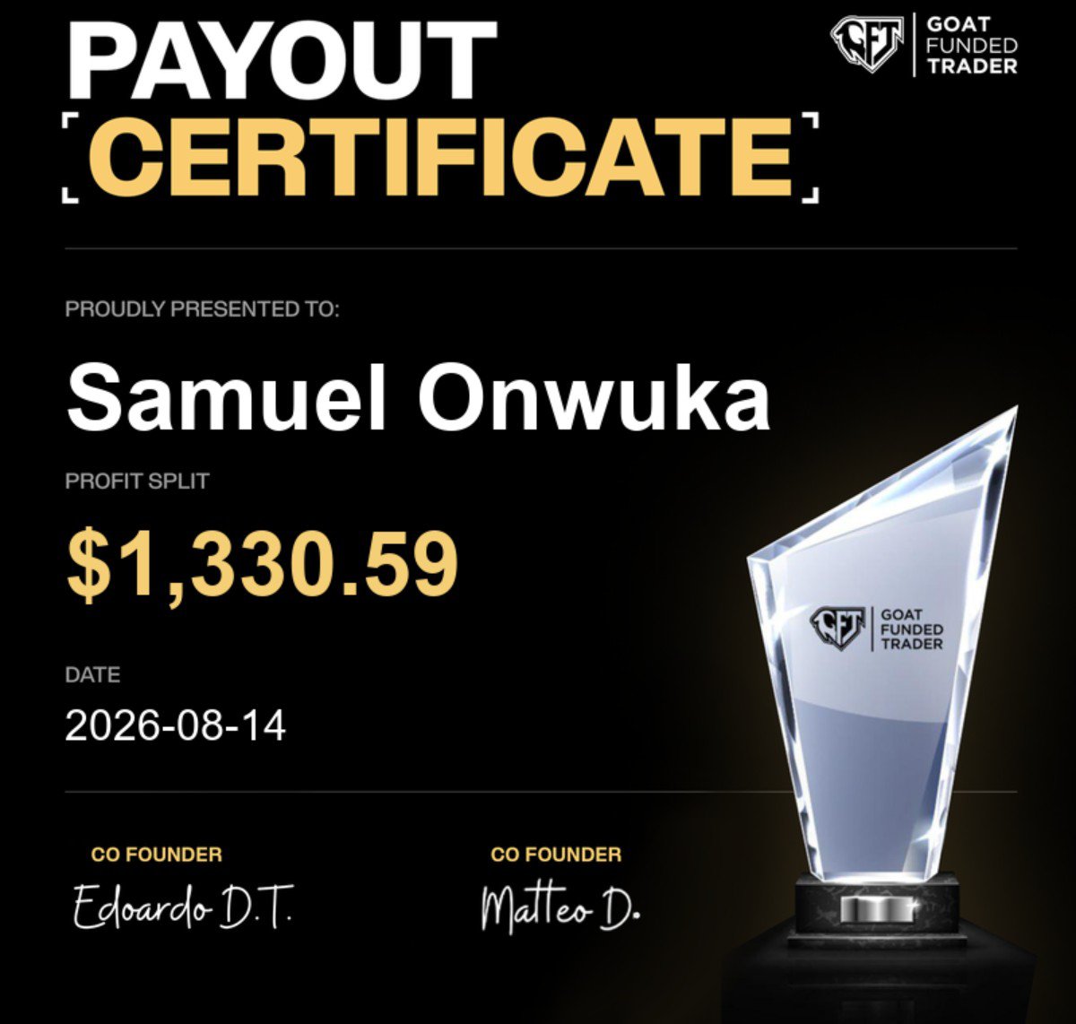 therealonwuka's tweet photo. Another payout from the Best Prop Firm in the 🌏 World 🌏 GFT #GFT 🐐

Highly recommend this firm. Thank you @GoatFunded @EdwardXLreal 

No payout denial indeed 💯🔑🎯 https://t.co/BtCyi5DoIK