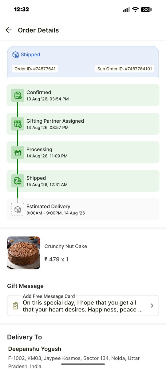 GuyNameIsSagar's tweet photo. @GutgutiaVikaas Shipped date is 15 Aug, Estimate delivery date is 14 Aug🫩 https://t.co/1RtSugbCzm