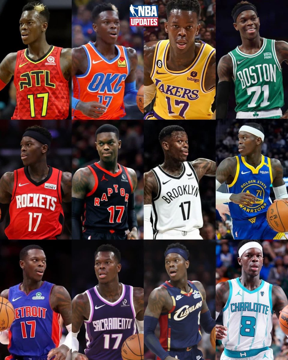Boscathe's tweet photo. Dennis Schroder joins his 12th NBA team after being traded to Charlotte:

Hawks
Thunder
Lakers
Celtics 
Rockets 
Raptors
Nets
Warriors 
Pistons
Kings
Cavaliers
Hornets

He was also traded to the Jazz, but never played there. https://t.co/GHeGw8tnyO