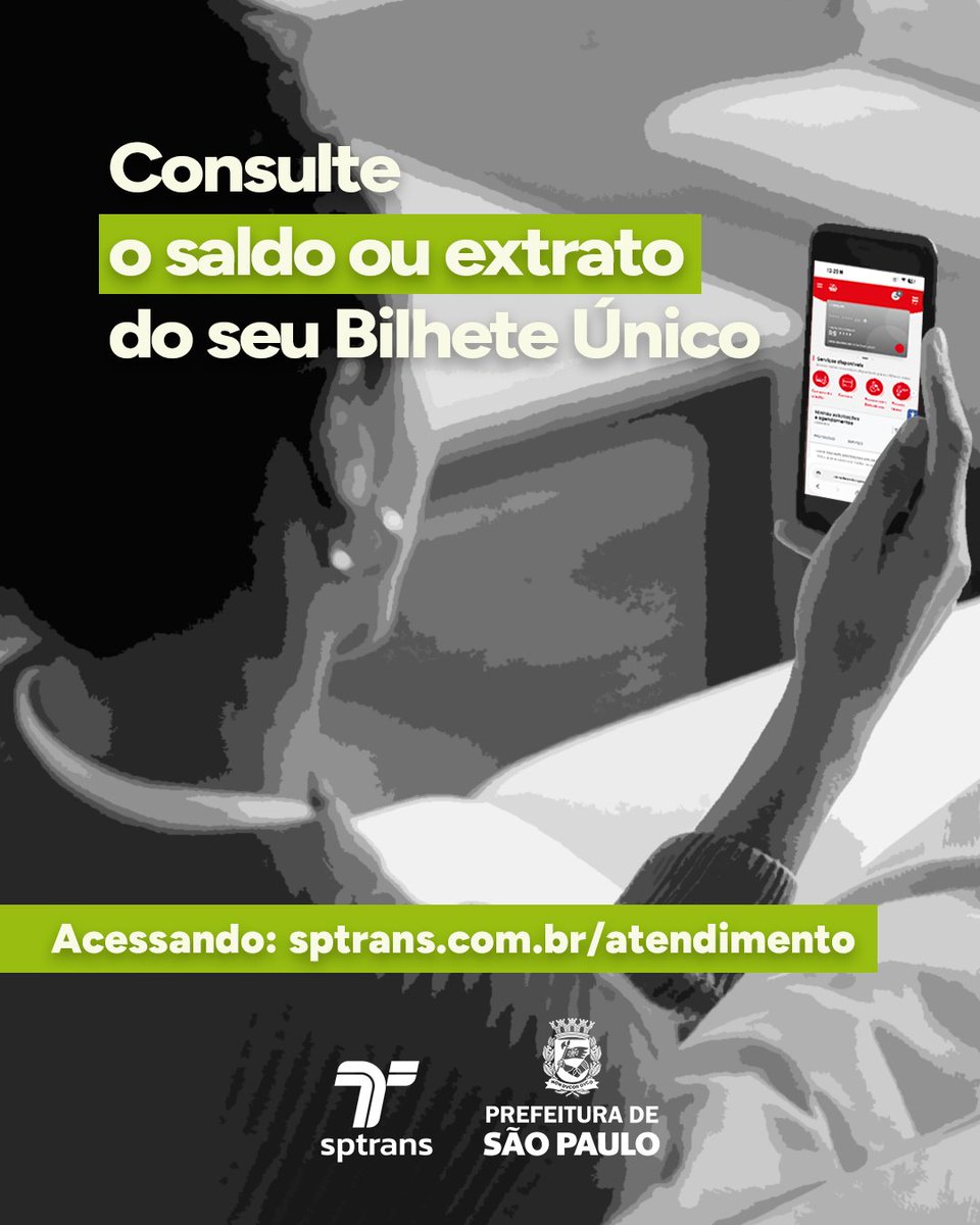 sptrans's tweet photo. 📲💳 Precisa consultar o saldo do seu Bilhete Único? Quer checar o extrato de utilização do cartão? É só acessar https://t.co/M1h7T6OdkO sem sair de casa!
#SPTrans #SitedeAtendimento #Saldo #BilheteÚnico https://t.co/llMdo8Md0h