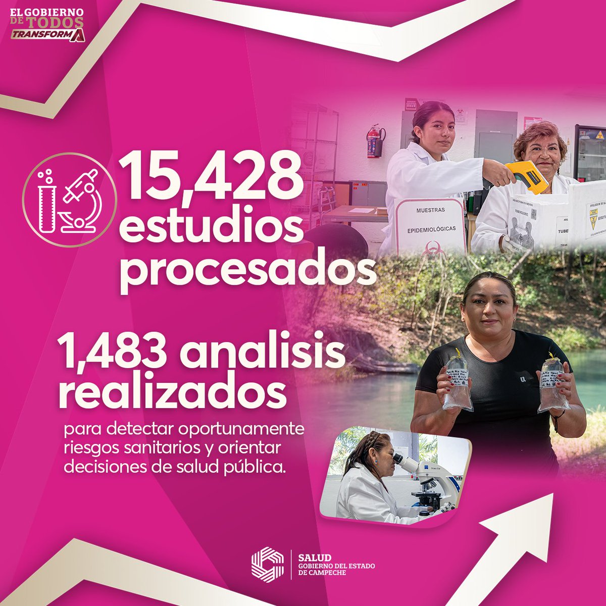 SaludCampeche's tweet photo. La capacidad diagnóstica, es la base de una respuesta sanitaria oportuna. El Laboratorio Estatal de Salud Pública procesó 15 mil 428 estudios para la vigilancia de enfermedades prioritarias y realizó mil 483 análisis de agua, alimentos, playas y otros riesgos sanitarios. https://t.co/Hq0OO0Rblp