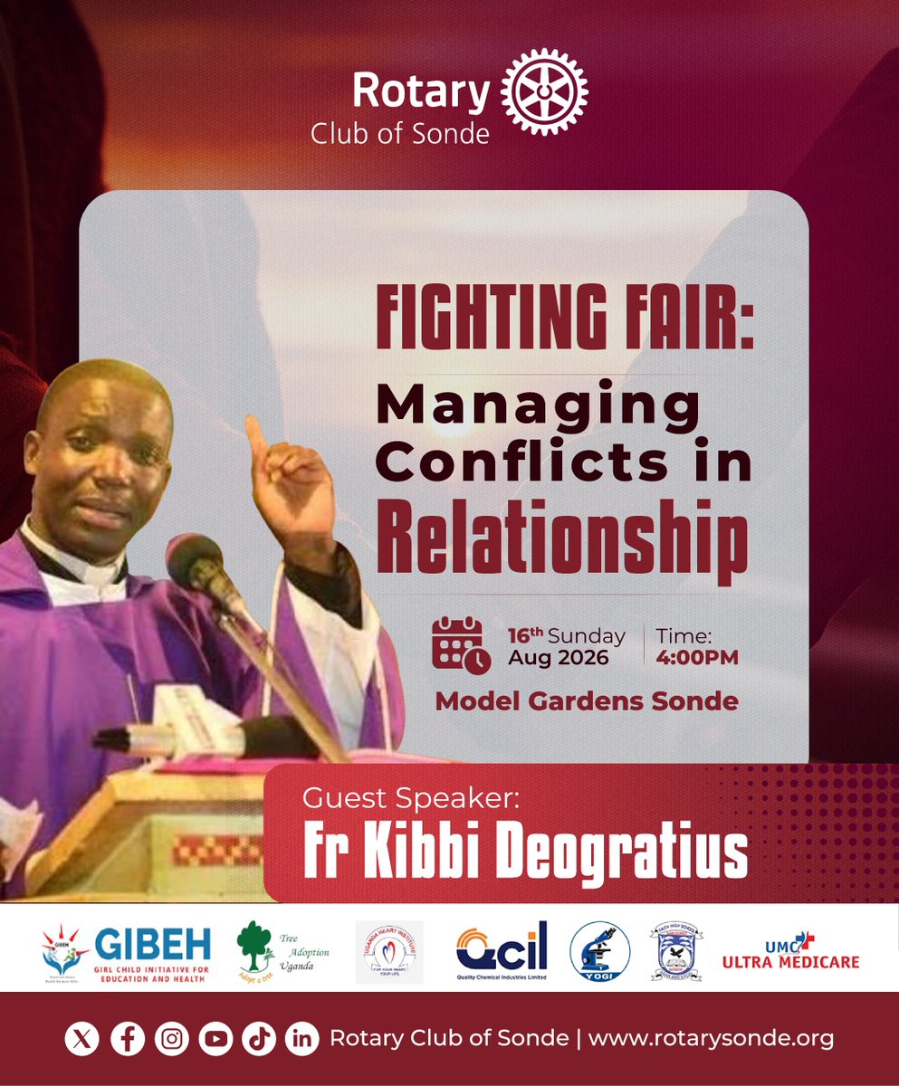 SondeRotary's tweet photo. This Sunday at 4:00 PM, join us at Model Gardens as we talk about Conflict Management in Relationships.

Come, listen, share and learn. See you there!
#RotaryEyamba | #RotaryKonyo https://t.co/aoKMLxYpC2
