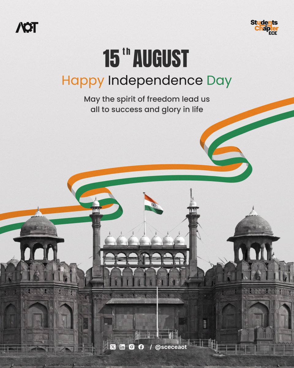 IeiEce's tweet photo. Happy Independence Day from SC-ECE!🇮🇳Today in this proud moment let’s honour the great sacrifices that gave us freedom and continue building a stronger,and self-reliant India. May our India always remain sovereign, socialist, secular, and democratic.✨

#scece#independenceday https://t.co/MH3Pkq5HT3