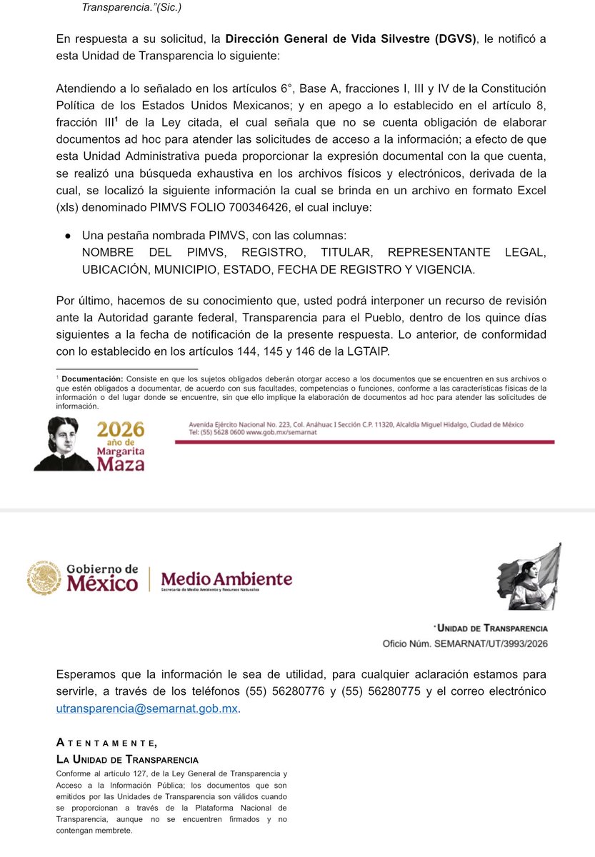 YoAmoaLaCiencia's tweet photo. Comunicado no le gana a documento oficial de transparencia: 

La SEMARNAT de Alicia Bárcena está tratando corregir sus propios documentos oficiales poniéndole un “parche” con un comunicado después de que hacemos pública la información que ellos mismos nos entregaron.

El 7 de agosto, la SEMARNAT respondió oficialmente nuestra solicitud de transparencia 340026700346426, en la que no pedimos simplemente una lista de PIMVS. 

Solicitamos expresamente el padrón actualizado al 30 de junio de 2026, incluyendo registros “vigentes, suspendidos, cancelados, revocados o cualquier otro estatus administrativo”.

La Dirección General de Vida Silvestre aseguró haber realizado una “búsqueda exhaustiva en los archivos físicos y electrónicos” y nos entregó el archivo oficial  PIMVS FOLIO 700346426.

Y aquí está el pequeño problema para el comunicado de Bárcena: en el documento que nos entregaron sólo aparecen cuatro registros como revocados y el de Eduardo Serio no es uno de ellos.

Solo después de que exhibimos que el permiso de Black Jaguar White Tiger aparecía en el padrón entregado por la propia SEMARNAT, resulta que hoy 14 de agosto publican una tarjeta informativa para decirnos que no, que en realidad fue revocado desde el 16 de enero de 2024 y que aparece en el padrón únicamente como “antecedente registral”.

Qué conveniente.

Pero un comunicado no le gana a un documento oficial de transparencia.

Mucho menos cuando nosotros preguntamos EXPRESAMENTE por los permisos revocados y la propia SEMARNAT respondió bajo las disposiciones de la Ley General de Transparencia y Acceso a la Información Pública.

De hecho, su Unidad de Transparencia fue suficientemente cuidadosa para recordarnos todas sus competencias de esta ley y señalar que documentos son válidos cuando se proporcionan a través de la Plataforma Nacional de Transparencia.

¿Qué otra corrección van a hacer porque ya detectamos incluso personas fallecidas que aún conservan permisos vigentes y otros que han cometido delitos? 

¿Van a sacar comunicados cuando se trate de “predios” en departamentos o que tienen como dirección lotes baldíos? 

Los comunicados en redes sociales no sirven para reescribir retroactivamente los documentos oficiales que la propia autoridad entrega para acomodarlos a “modo” y conveniencia.

Les encargamos que vayan preparando algo más que comunicados.