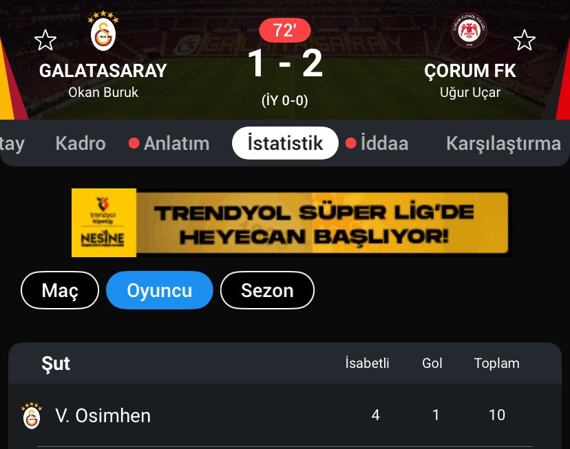 lucas1905Gs's tweet photo. Dakika 72 ve adamın çektiği şut sayısı 10.. Tarih seni tek başına takım olarak yazacak osimhen ağabey https://t.co/r2C2Zn43kr