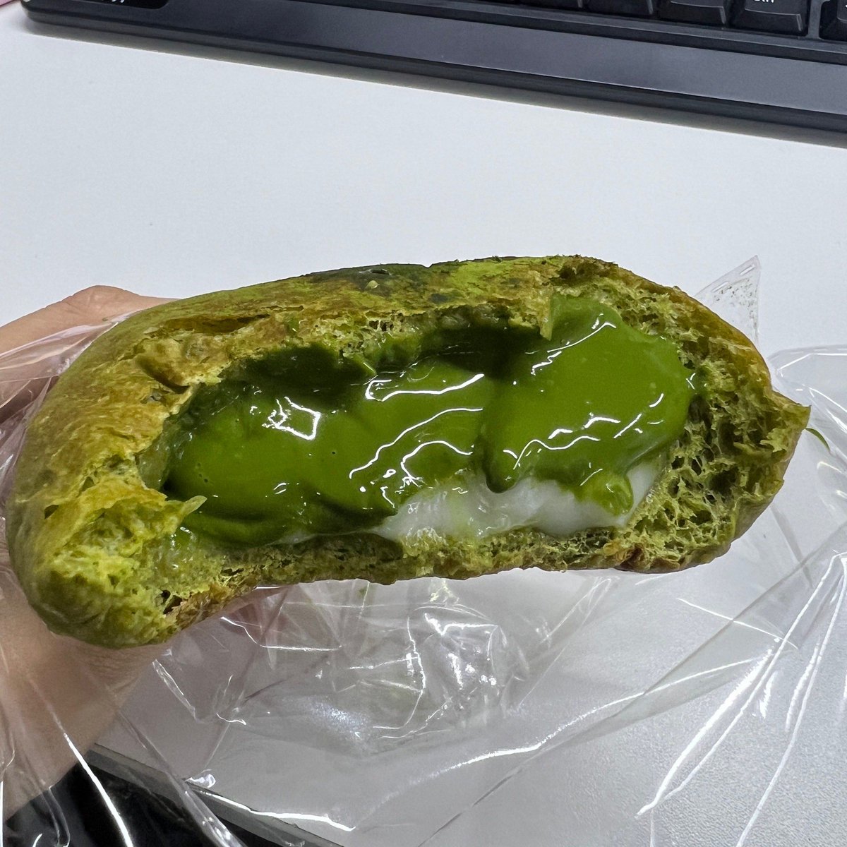 HermanRacioppo's tweet photo. Just found the half-eaten matcha mochi in my fridge at 10 PM – late-night sweet savior = 10/10! https://t.co/zKXBQzzt6b
