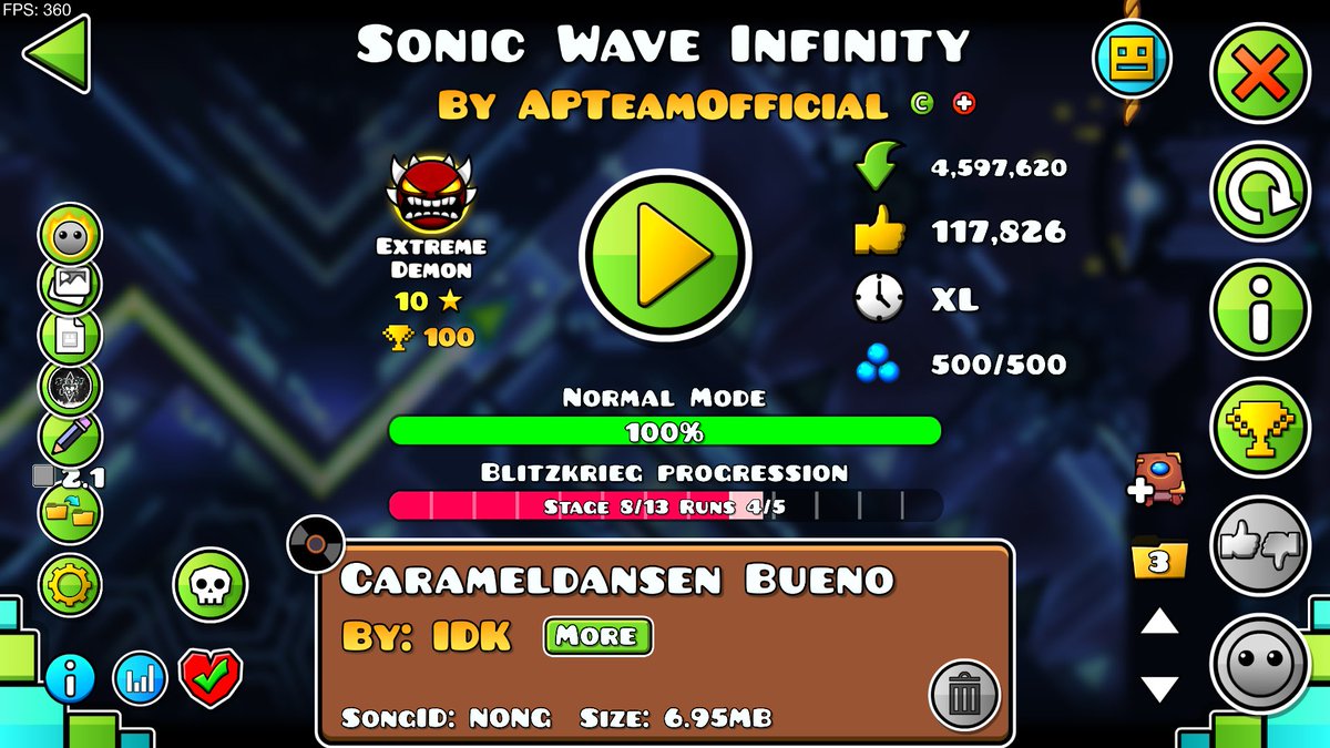 eskimi_99's tweet photo. Sonic Wave Infinity 100%!!! Nuevo hardest, 23066 intentos y por fin una experiencia decente. Me costó 3 veces menos atts que tartarus JAJAJAJ y la mitad de playtime

GGS también que con esto completo la nueva trilogía RGB (The Golden - Tartarus - Sonic Wave Infinity)

@SebasssGD https://t.co/Uq9dbm7Fpf