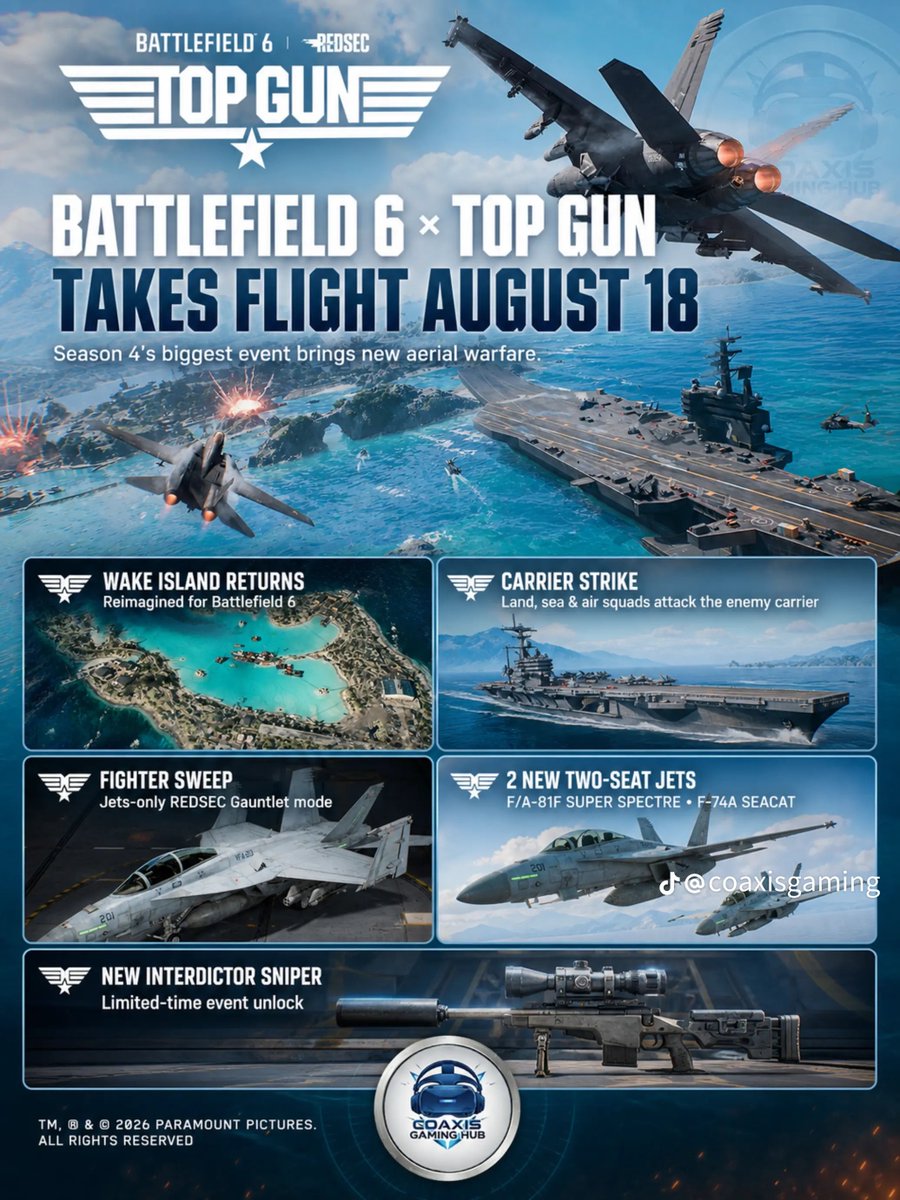 DivoUTD's tweet photo. August 18th,2026

- Top Gun Event 
- The iconic Wake Island returns after 24 years 
- The game will be Free for 1 week 

See you on the Battlefield https://t.co/fbpNOntZxU
