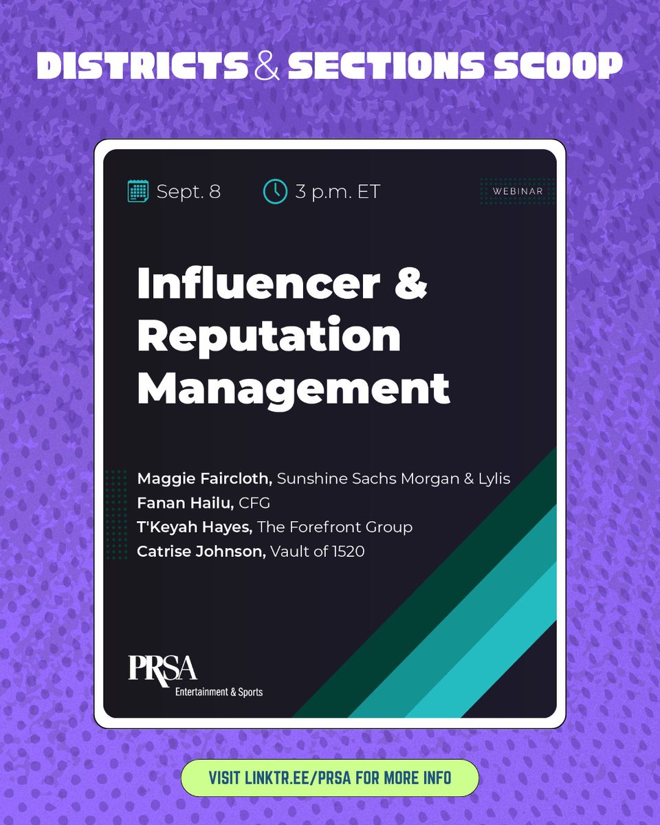 PRSA's tweet photo. Curious about PRSA Sections? Get a glimpse 👇
🧬 LinkedIn for health communicators
💻 Adaptability in tech PR
🎤 Influencer+reputation management
🏛️ Government comms careers
All four are available to PRSA members.

Find your Section→https://t.co/3S90Y57428
#PRSA #PublicRelations https://t.co/aPuLh0aLHn