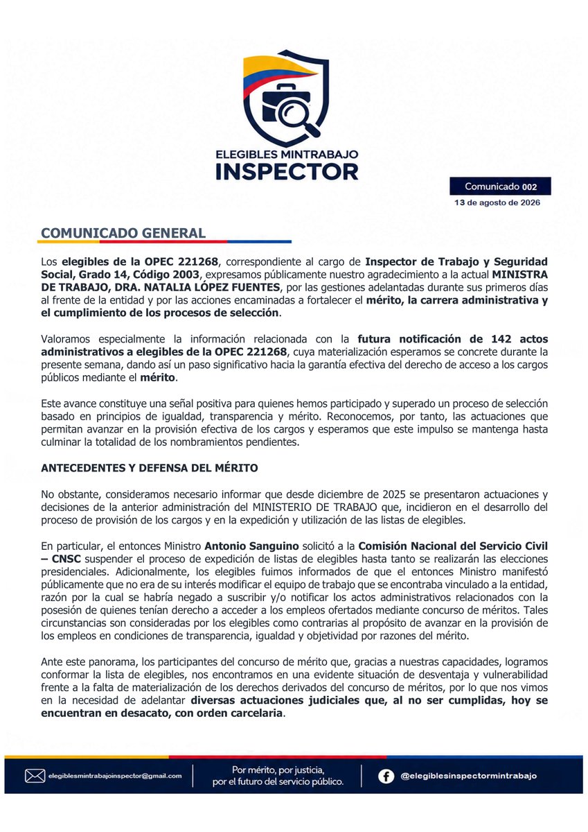 Elegiblesinspec's tweet photo. @AbelardoPTE 
@ABDELAESPRIELLA 
@nlopezfuentes 
@MintrabajoCol https://t.co/RhHU5s29hA