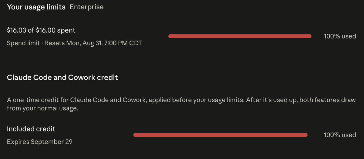 ktwu01's tweet photo. Used up all the Claude Code credits provided by UT Austin. Actually, I think this is very generous. The Claude Code credits—about 100 US dollars expiring in two to three months—I used ahead of time.

#utaustin #claudecode #ai https://t.co/cYvHkqor7d
