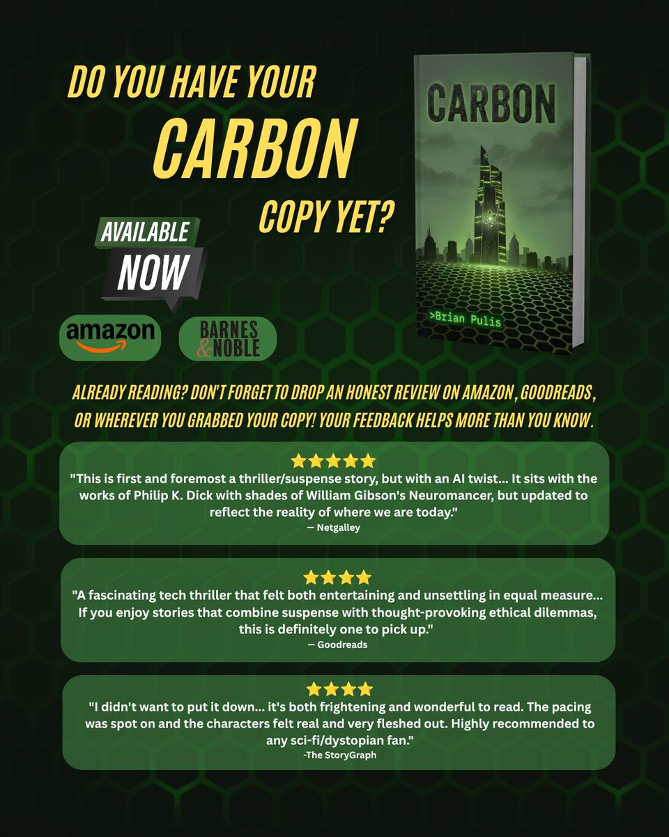 BrianPulis's tweet photo. What are you waiting for?  Get your CARBON copy today and join the conversation!  When you’re done reading, please remember to share your honest feedback. https://t.co/T6YsasnFxJ