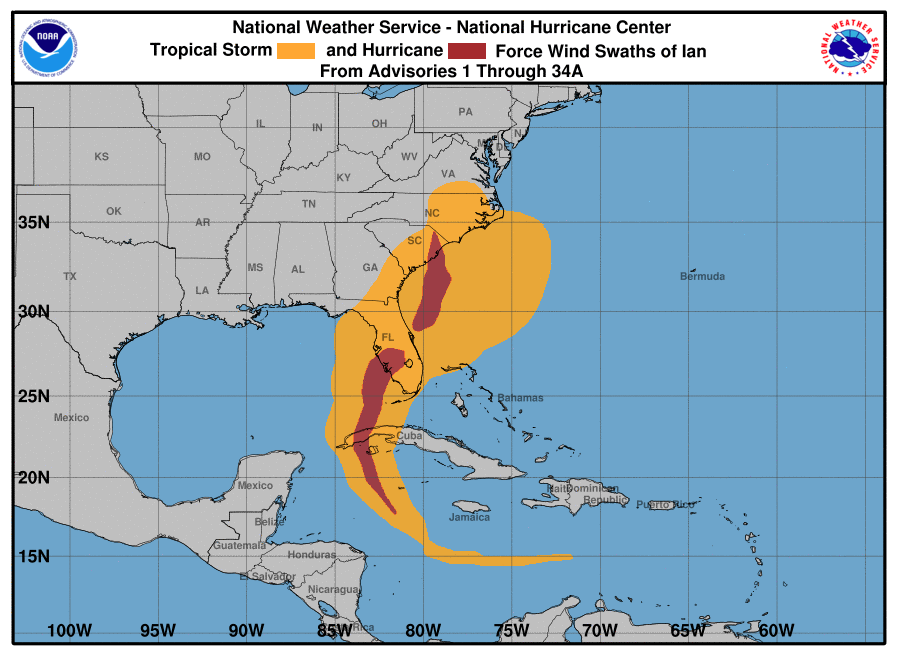 TheQuackinator4's tweet photo. @BackpirchCrew wind swaths of Charley vs Ian via NOAA https://t.co/TnZUpovq9k
