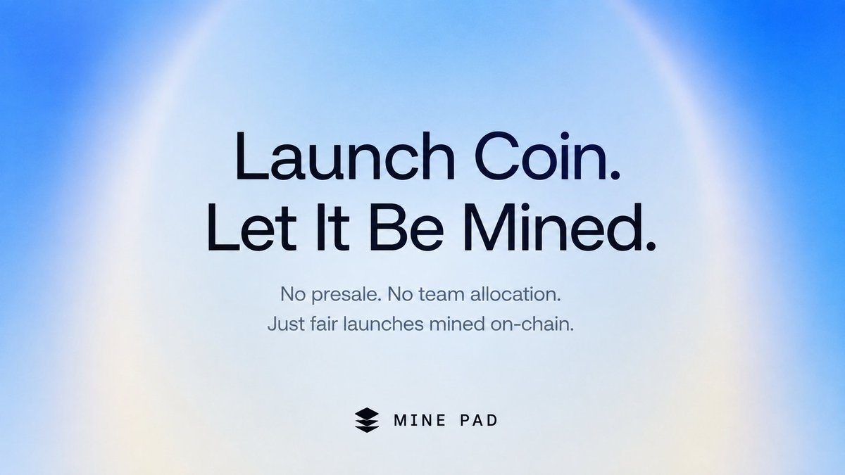 MinePadOrg's tweet photo. Something different is taking shape.

Mine Pad is rethinking how tokens should launch. Instead of presales, insider allocations, and unfair starts, every token begins the same way through mining.

A launchpad where participation starts from block one. https://t.co/FwbPuH06FE