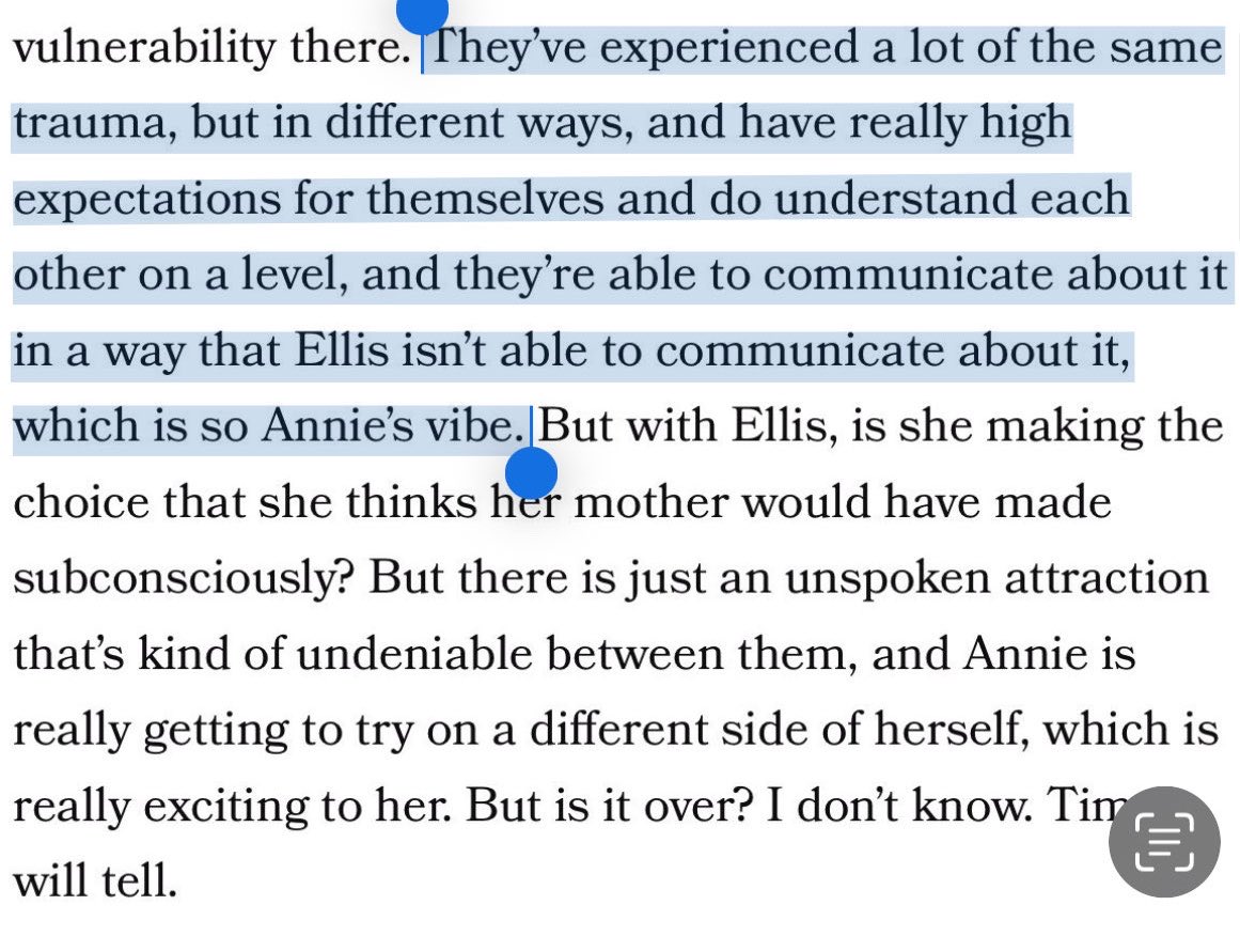 HAWTH0RNES's tweet photo. ppl treating sterling point like a book adaptation where an ellisannie endgame is set in stone when this is what the show’s creator had to say about it #watchthisspace https://t.co/xv4V19YMBE