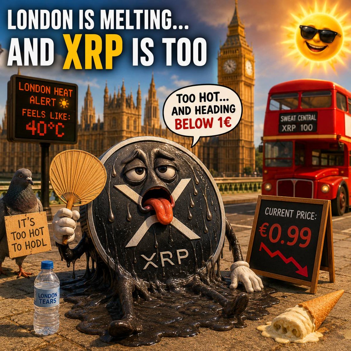 moAtOneBullEx's tweet photo. London: 🔥☀️🥵 XRP: 📉💀
One is breaking temperature records. The other is breaking support levels. 😂
Below €1 incoming? 👀📉

#xrp #London #crypto #xrparmy https://t.co/W9CbUqLC6d