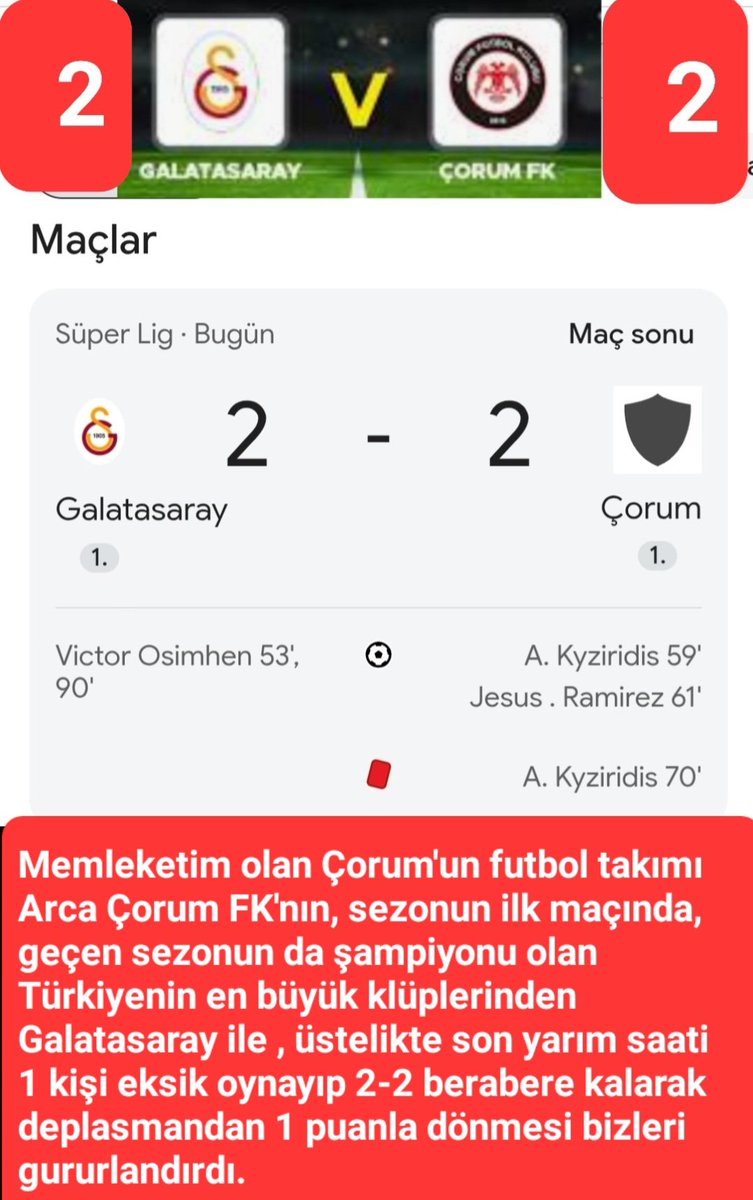 MustafaCEK23's tweet photo. Tebrikler Çorumspor https://t.co/by03fdBYqg