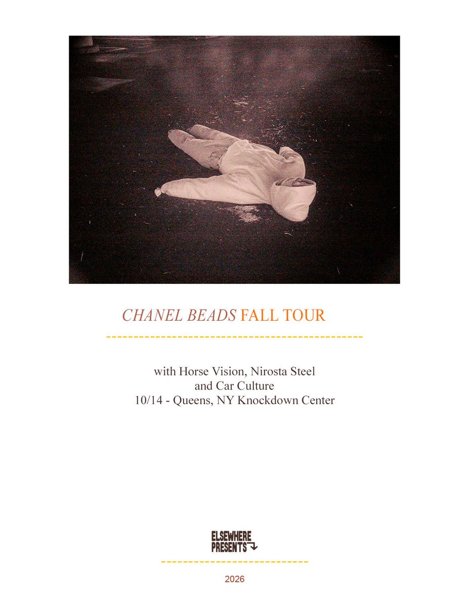pleasuresystems's tweet photo. Nirosta Steel joins Chanel Beads at Knockdown Center on October 14, alongside Horse Vision and Car Culture. tickets at https://t.co/UNuFQXIIyC https://t.co/8UQnVvNC97