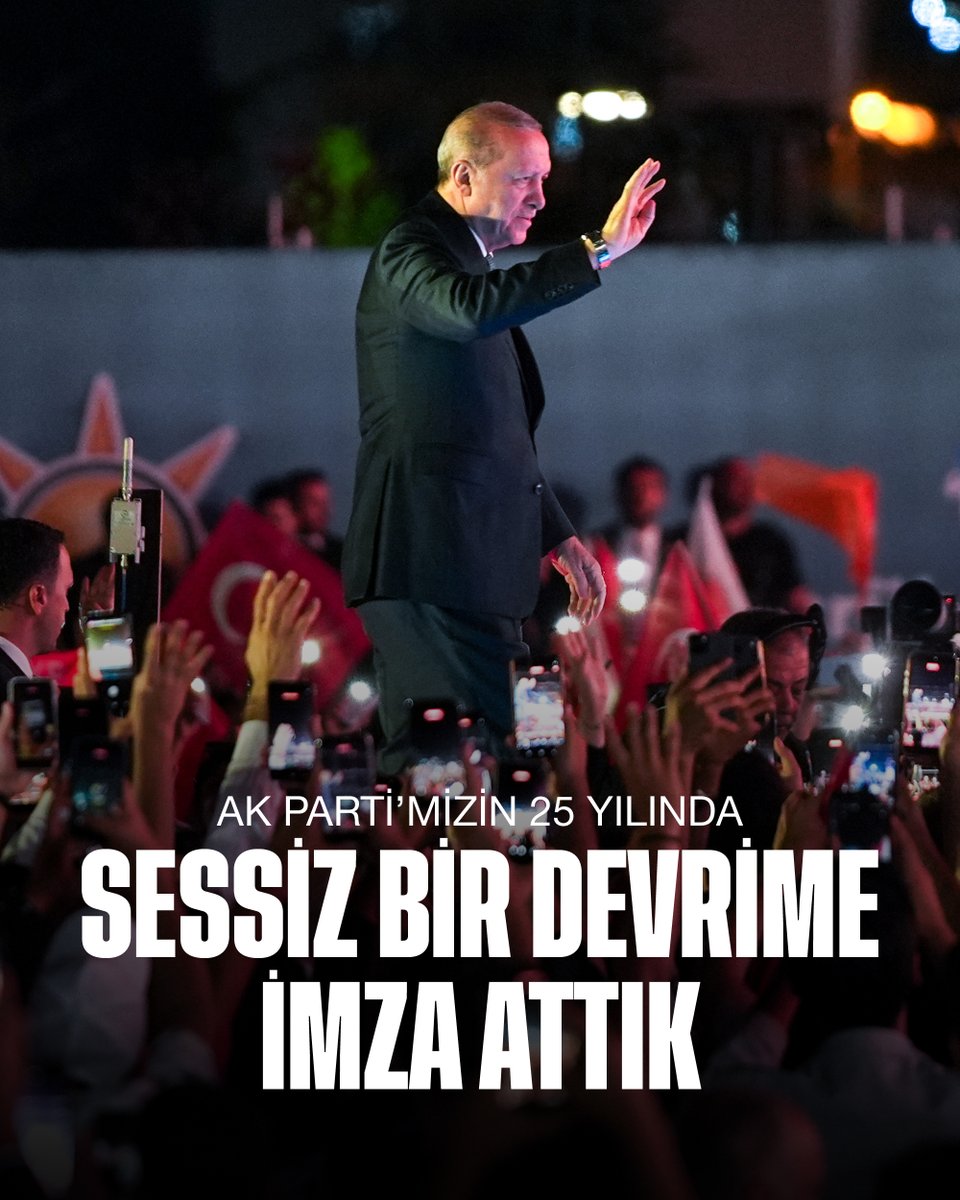 RTErdogan's tweet photo. AK Parti’mizin 25 yılında…

Eğitime 37 trilyon lira, sağlığa 14 trilyon lira, gençlik ve spora 5 trilyon lira, sosyal yardımlara 12 trilyon lira, adalete 4 trilyon lira, iç işlerine 3 trilyon lirası AFAD bünyesinde olmak üzere toplam 5 trilyon lira harcama yaptık.

Çalışma ve sosyal güvenliğe 17 trilyon lira, ulaştırmaya 15 trilyon lira, çevre ve şehirciliğe 19 trilyon lira, kültür ve turizme 11 trilyon lira, tarım ve ormana 7 trilyon lira, enerjiye 8 trilyon lira, savunma sanayisine 374 milyar dolar, sanayi ve teknolojiye 2 trilyon lira kaynak kullandık.

Teşviklerimizle 19 trilyon liralık 129 bin yatırımın ve 4 milyon 128 bin nitelikli istihdamın önünü açtık.

36 milyar dolar olan yıllık ihracatımız, Haziran ayında 278 milyar dolara çıktı.

Millî gelirimiz 240 milyar dolardan 1 trilyon 600 milyar dolara ulaştı.

Dünyanın 21’inci büyük ekonomisi olan Türkiye, 2025 yılı itibarıyla dünyada 16’ncı, Avrupa’da ise 6’ncı sıraya yükseldi.

Dış işlerinde Türkiye’yi bölgesinde ve dünyada sözü güçlü, gücü tesirli bir ülke konumuna getirdik.