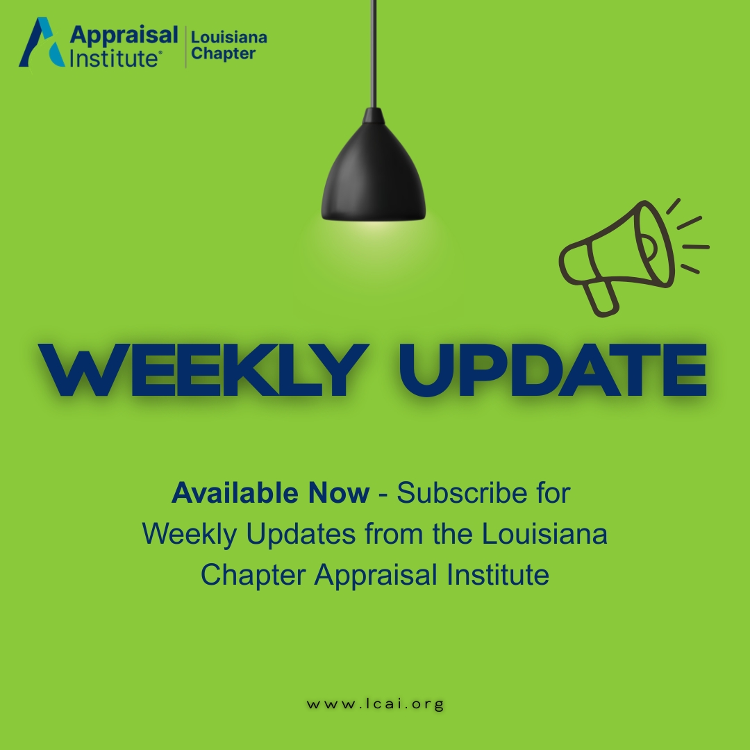 LCAI9's tweet photo. Members of the Louisiana Chapter and friends, this week's Weekly Update is ready with details on upcoming education opportunities, events, and national Appraisal Institute news.

Take a look here: https://t.co/4Iy40F4END https://t.co/3qyy0CYOyk