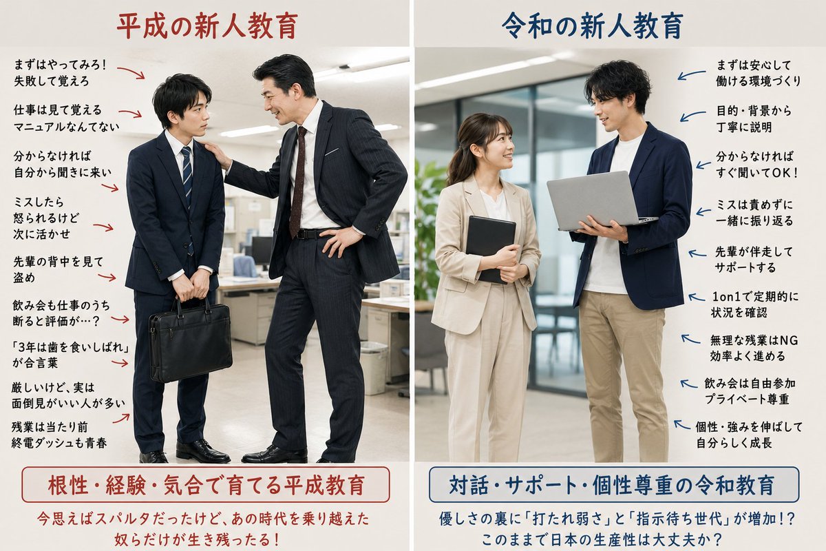 2525_koalan's tweet photo. どっちが正解？
『根性の平成』と『優しさの令和』   
 ←平成　　　　　　　　　　令和→ https://t.co/VhhBWnlWyd