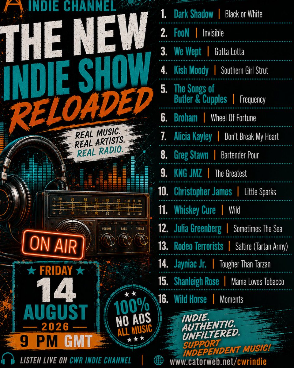 catorwebradio's tweet photo. #NowPlaying #TheNewIndieShowReloaded
#DarkShadow
#FooN via @Emma_Scott
#WeWept
#StevenKishMoody
#ButlerAndCupples
#Broham
#AliciaKayley
#GregStawn
@TruKngJmz
#ChristopherJames
#WhiskeyCure
#JuliaGreenberg
@RodeoTerrorists
@jayniacjr
#ShanleighRose
@wildhorserockuk https://t.co/LSIBkpuBzC