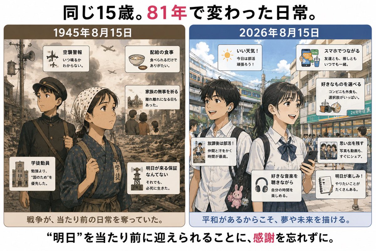 waka_skincare's tweet photo. 今日は終戦記念日。
「明日」が当たり前に来るって、すごいことなんだと思う。 https://t.co/UBIRJQulpZ