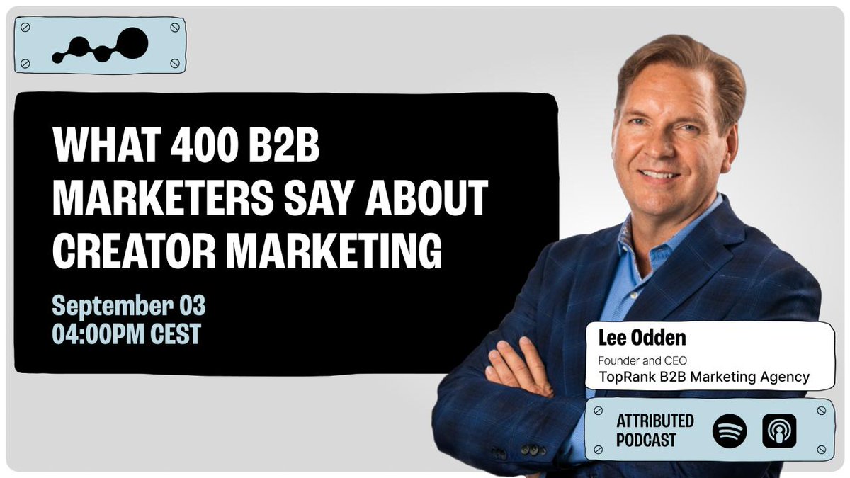 leeodden's tweet photo. Save the date! (does anyone say that anymore?) Sept 3rd, I speaking with Dreamdata about our new B2B Creator and Influencer Marketing research report with Ascend2: What 400 B2B Marketer Say About Creator Marketing. Great insights on influence + AEO 👉 https://t.co/hafRFMwvQW https://t.co/wdKOodz8V1