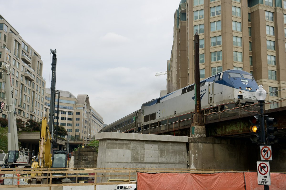 PenguinSix's tweet photo. The first pier of the new Long Bridge Railroad crossing over the Potomac River is now visible on Maine Avenue SW. The project will add two railroad tracks over the Potomac, doubling the capacity of the existing Long Bridge. https://t.co/fvyo4pDfEL