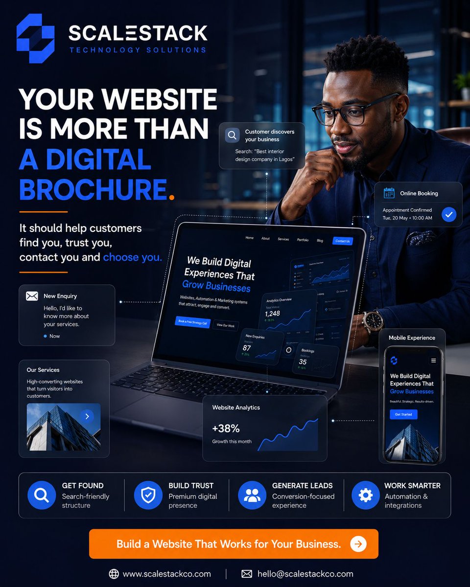 ScaleStack0's tweet photo. Your website shouldn’t just exist.
It should help you get discovered, build trust, generate enquiries, capture leads, convert visitors and support growth.
❌ Just a website
✅ A website that works
Don’t just put your business online. Make it work online.
#ScaleStack #WebDesign https://t.co/RkYG665ZrG